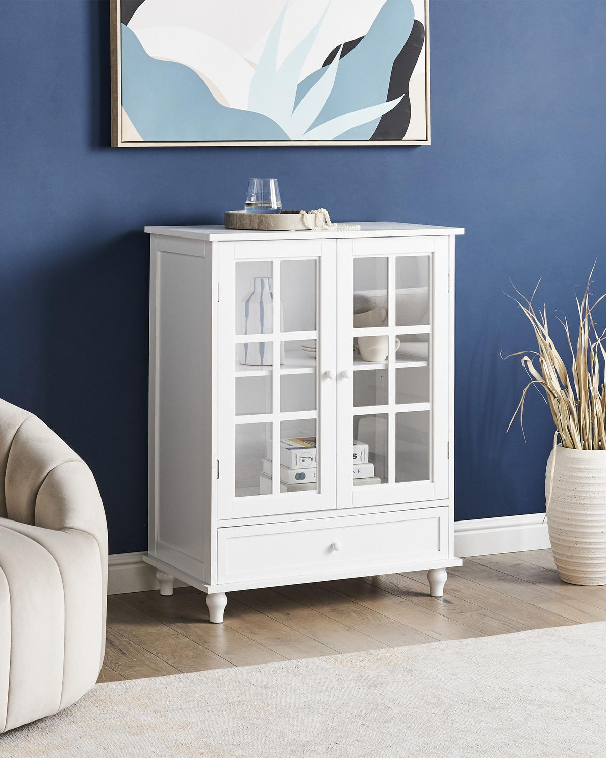 SIDEBOARD se skleněnými dveřmi 71 cm Bílý Carlet - bílá, kompozitní dřevo (71/93/38cm) - Beliani