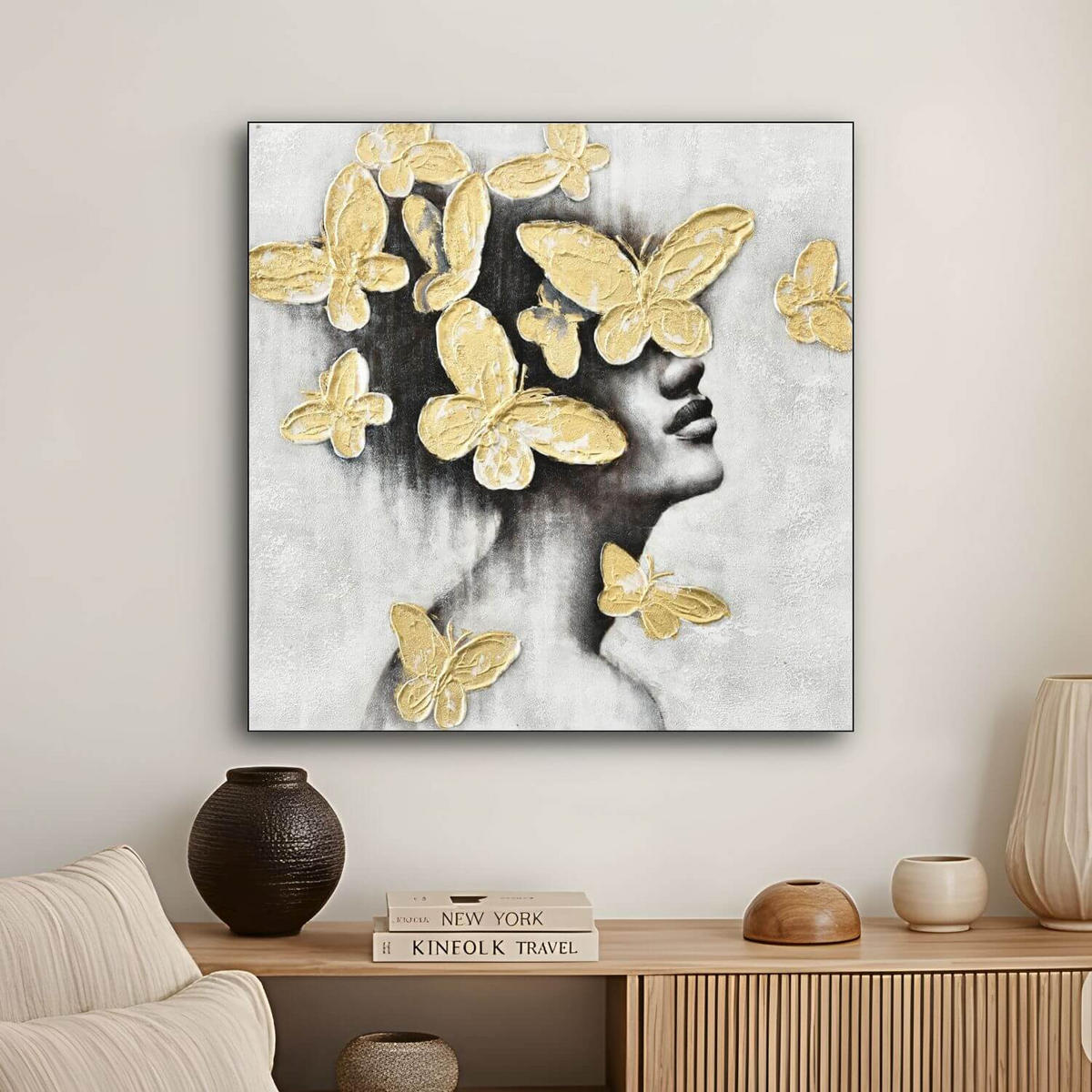 ACRYLBILD HANDGEMALT 60/60 cm - Goldfarben/Grau, Holz/Textil (60/60cm) - KUNSTLOFT