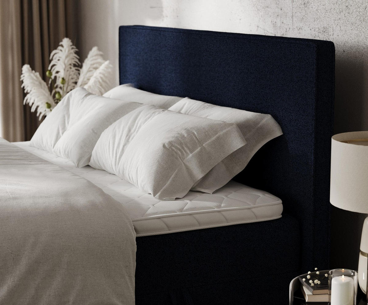 BOXBETT Nuvia 140/200 cm Marineblau im Riva Stoff - Schwarz/Dunkelblau, Holz/Holzwerkstoff (140/200cm) - AltaBeds