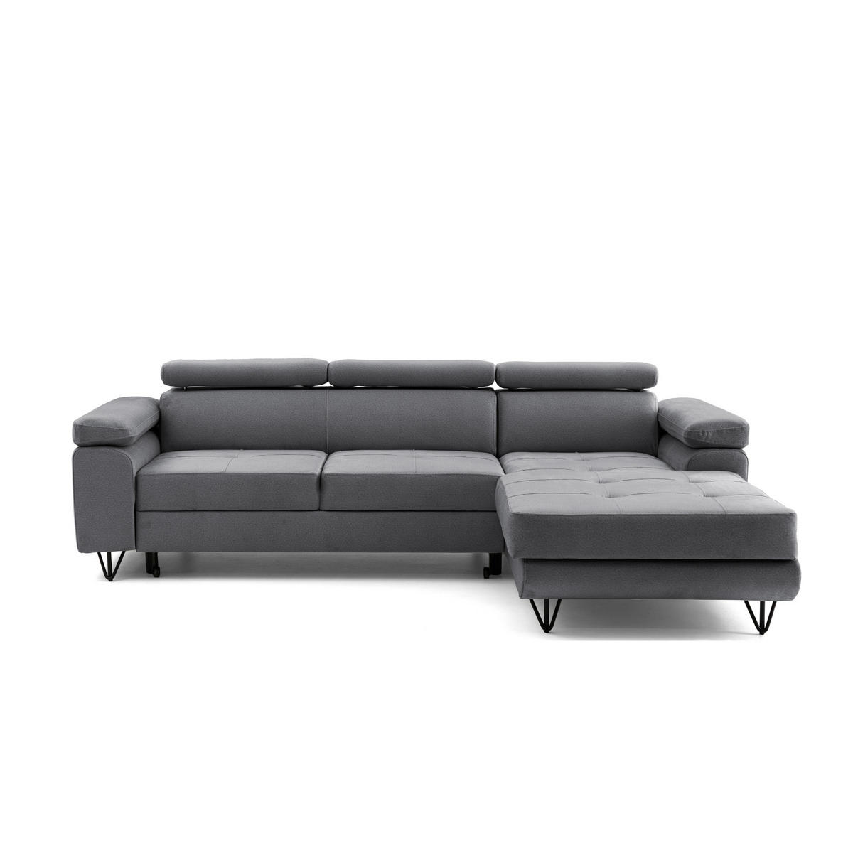 ECKSOFA NORIS L Rechts mit Schlaffunktion 128x203 Velours Dunkelgrau - Dunkelgrau/Schwarz, Holz/Textil (183/250cm) - Muffo