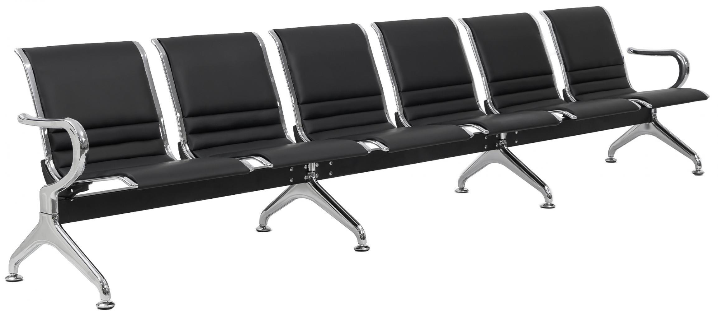 WARTEBANK Lederlook Schwarz - Chromfarben/Schwarz, Textil/Metall (356/76/56cm) - CLP