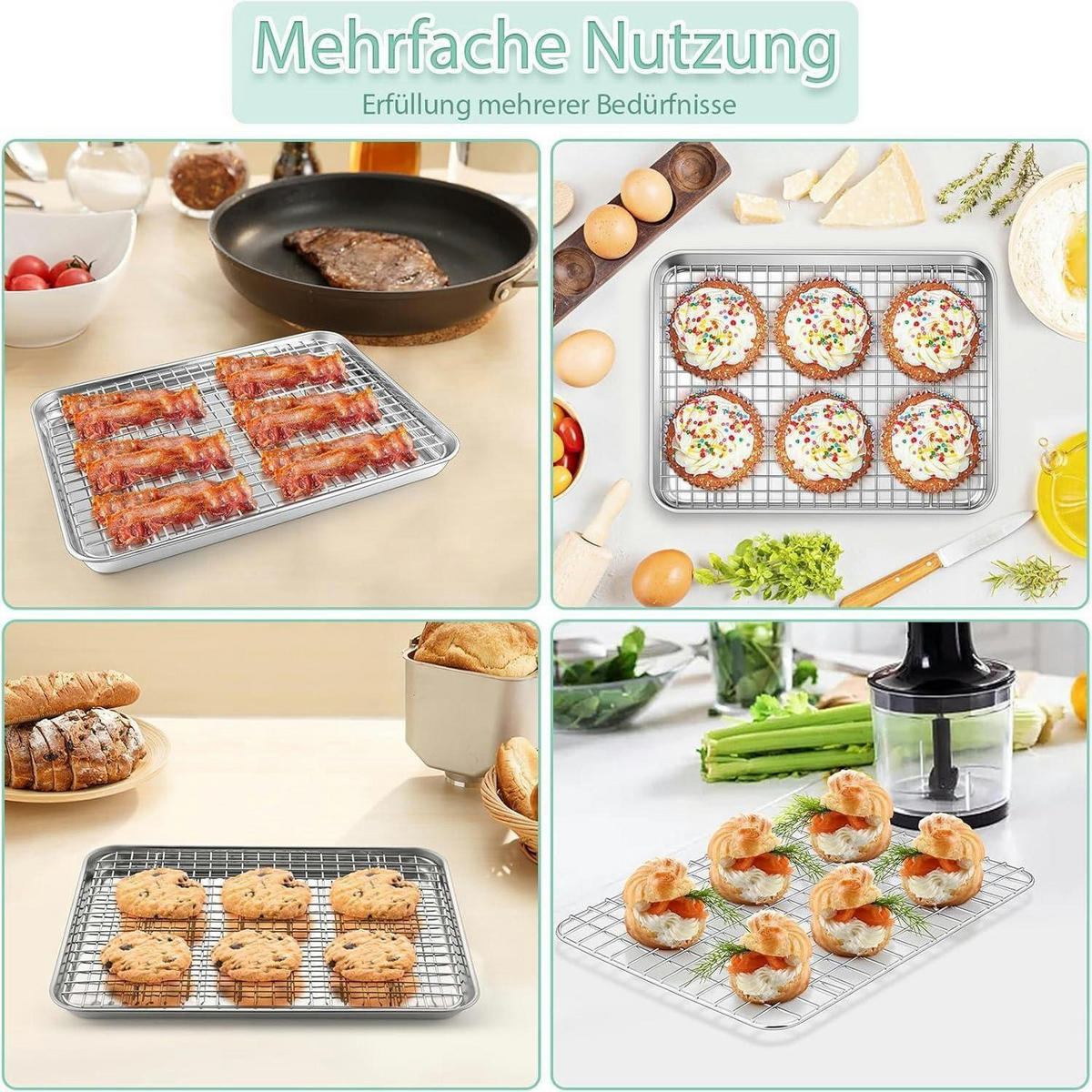 BACKBLECH 2er Set Edelstahl 26,5 x 20,5 x 2,5 cm - Silberfarben, Metall (20/2/26cm)