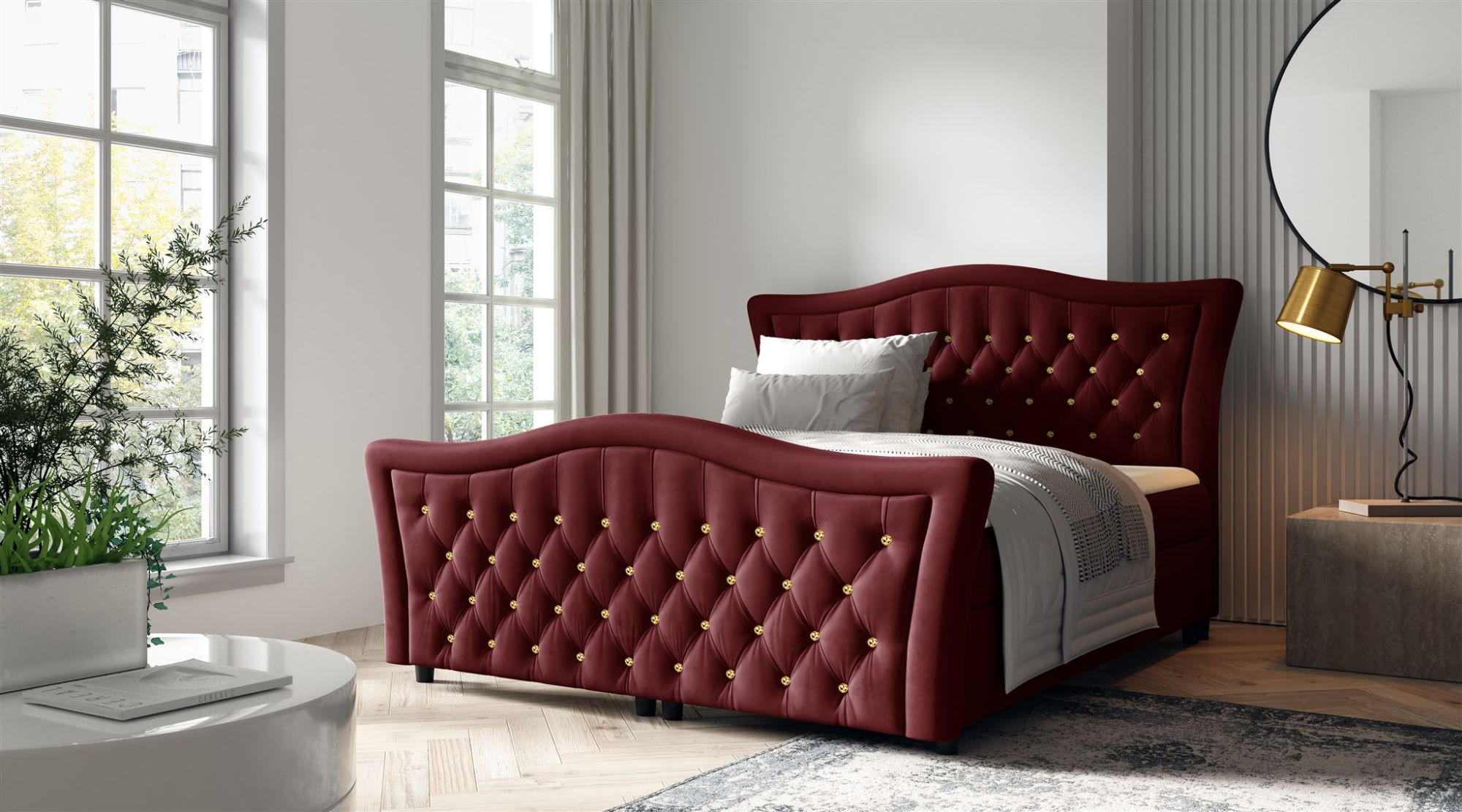BOXBETT Turhan In Elisa Velvet - Kirschrot, Holzwerkstoff/Textil (140/200cm) - Fun Möbel