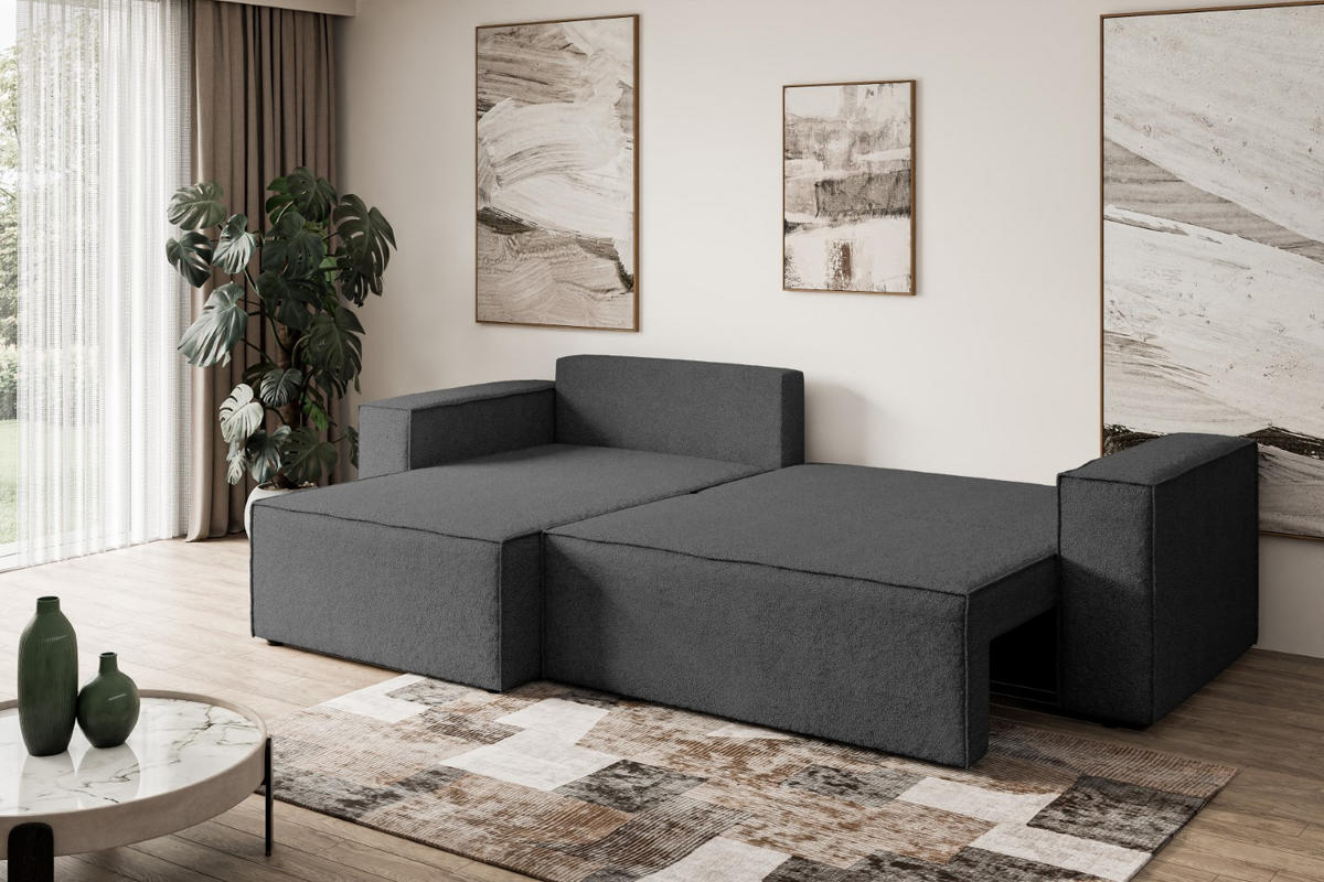 ECKSOFA mit Schlaffunktion und Bettkasten CELTIC-XL - 277x143x83 cm Grau Bouclé - Schwarz/Grau, Holzwerkstoff/Kunststoff (277/143cm) - ALTDECOR
