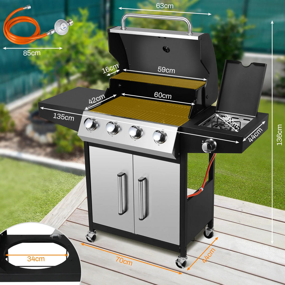 GASGRILL Silber 5-Brenner - Silberfarben, Metall (135/136/44cm) - Kaket