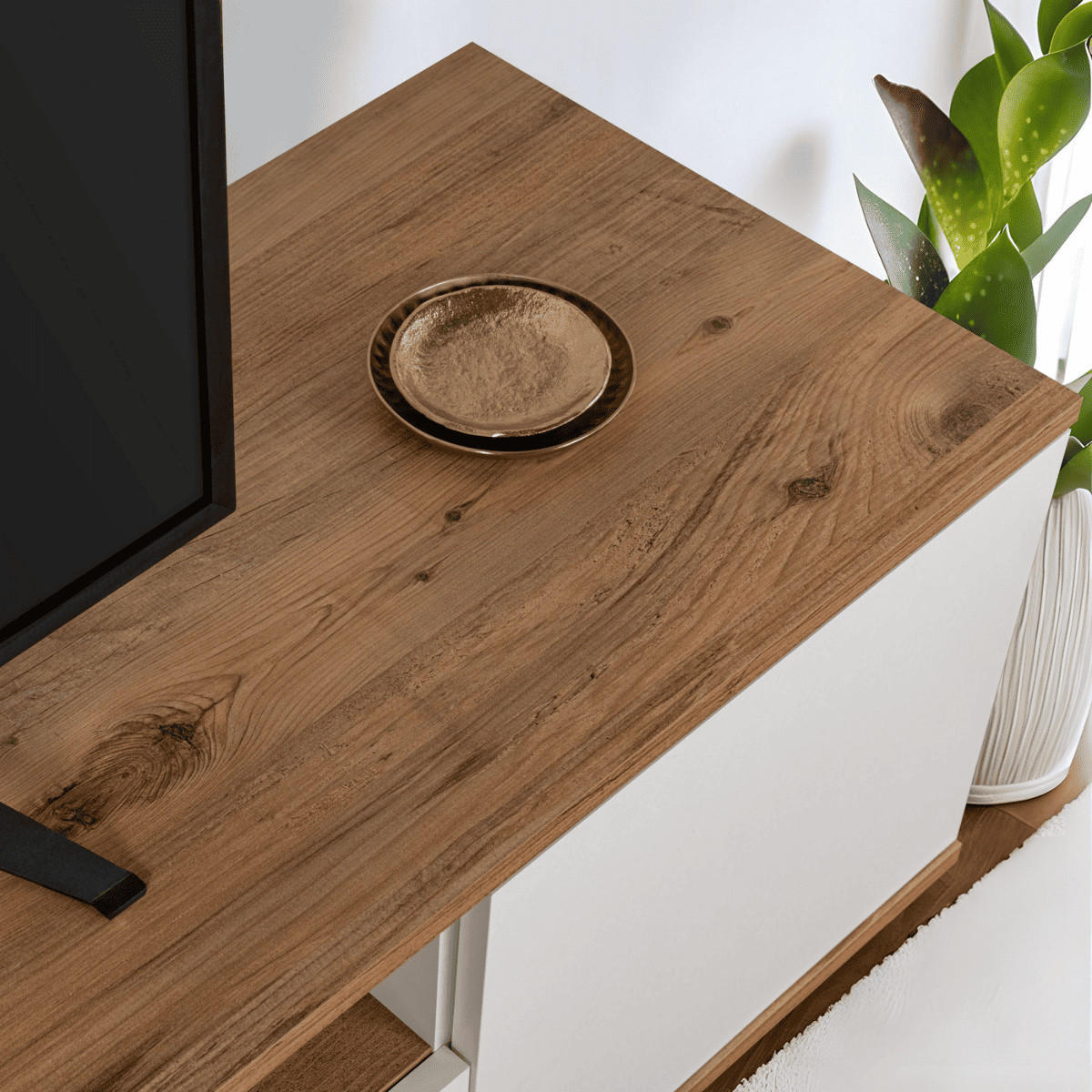 TV furniture with 3 folding doors and 1 niche, L180 cm - Weiß, Holzwerkstoff (44.5/44.6/12cm) - Calicosy