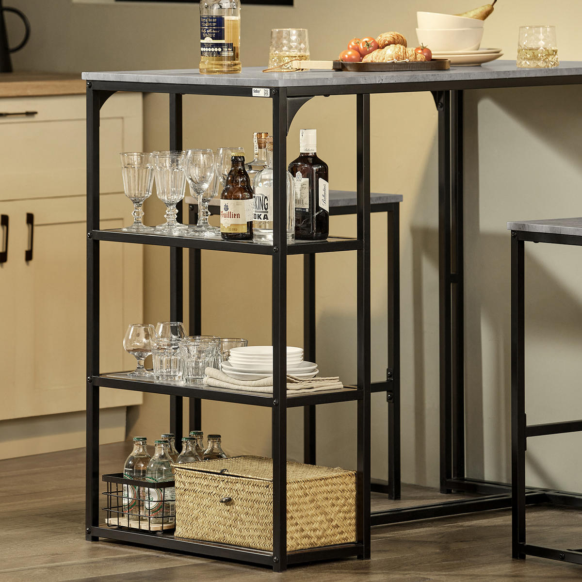 BARTISCH + 2 x BARSTÜHLE - Hellgrau, Holzwerkstoff/Metall (110/97/61cm) - SoBuy