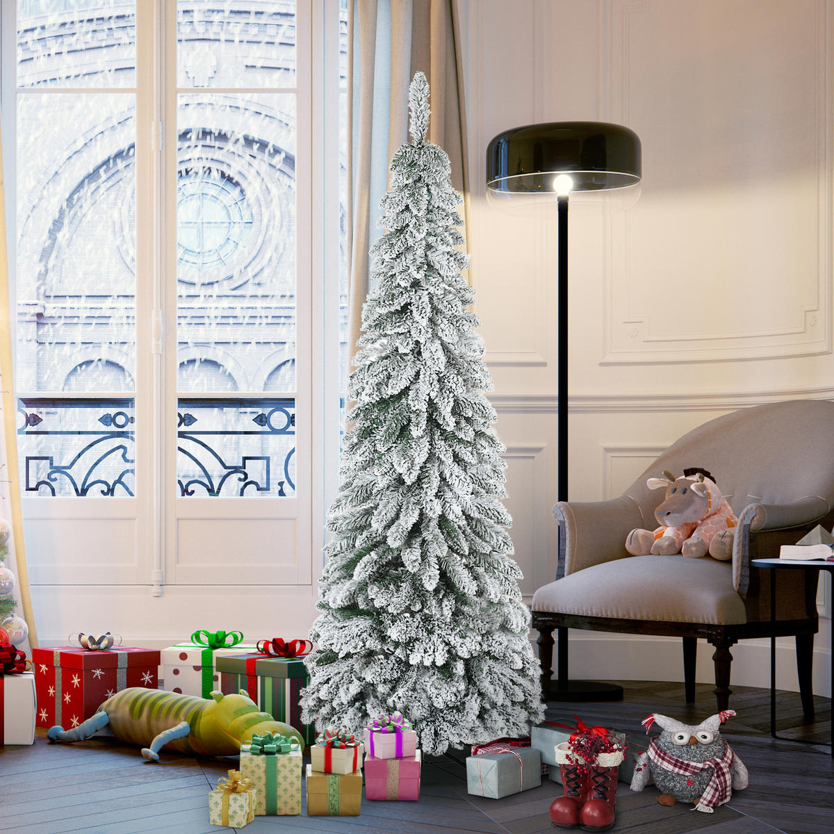 WEIHNACHTSBAUM DE-41620 180 cm, 523 Zweige, Kunstschnee, schlank - Grün, Kunststoff (180cm) - ComfortXL