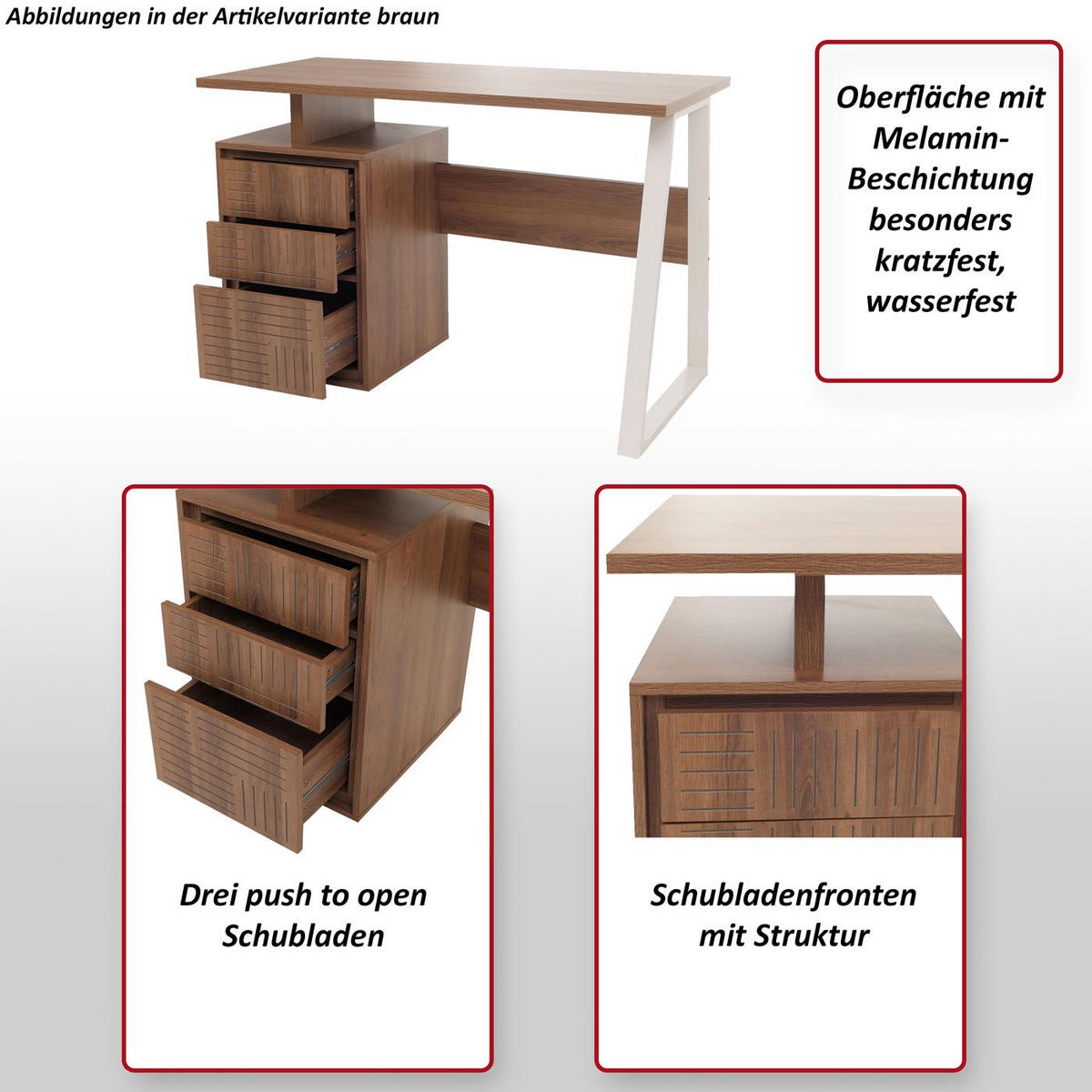 SCHREIBTISCH quadratisch Braun - Braun, Holz (58/118/77cm) - MCW