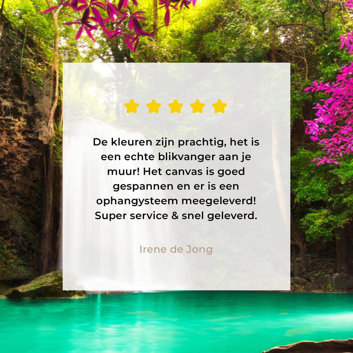 LEINWANDBILD Wasserfall mit bunten Blumen und Bäumen - Natur - Dschungel Wohnzimmer Groß 120x80 cm - Waldgrün, Textil (120/80cm) - MuchoWow