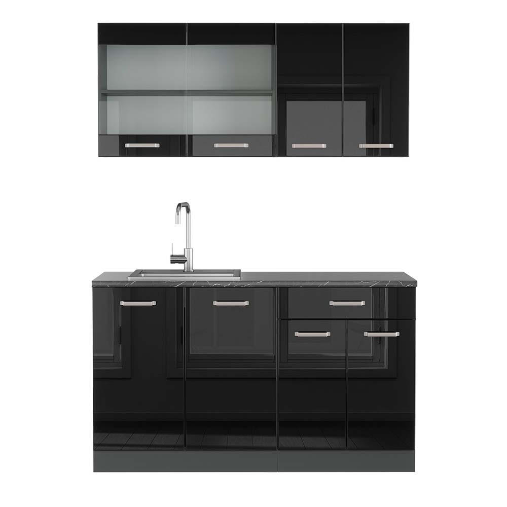 SINGLEKÜCHE R-Line Schwarz Hochglanz/Anthrazit 140 cm, AP Anthrazit - Schwarz Hochglanz/Anthrazit, Holzwerkstoff (140/81.6/60cm) - Vicco