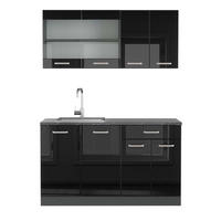 SINGLEKÜCHE R-Line Schwarz Hochglanz/Anthrazit 140 cm, AP Anthrazit - Schwarz Hochglanz/Anthrazit, Holzwerkstoff (140/81.6/60cm) - Vicco