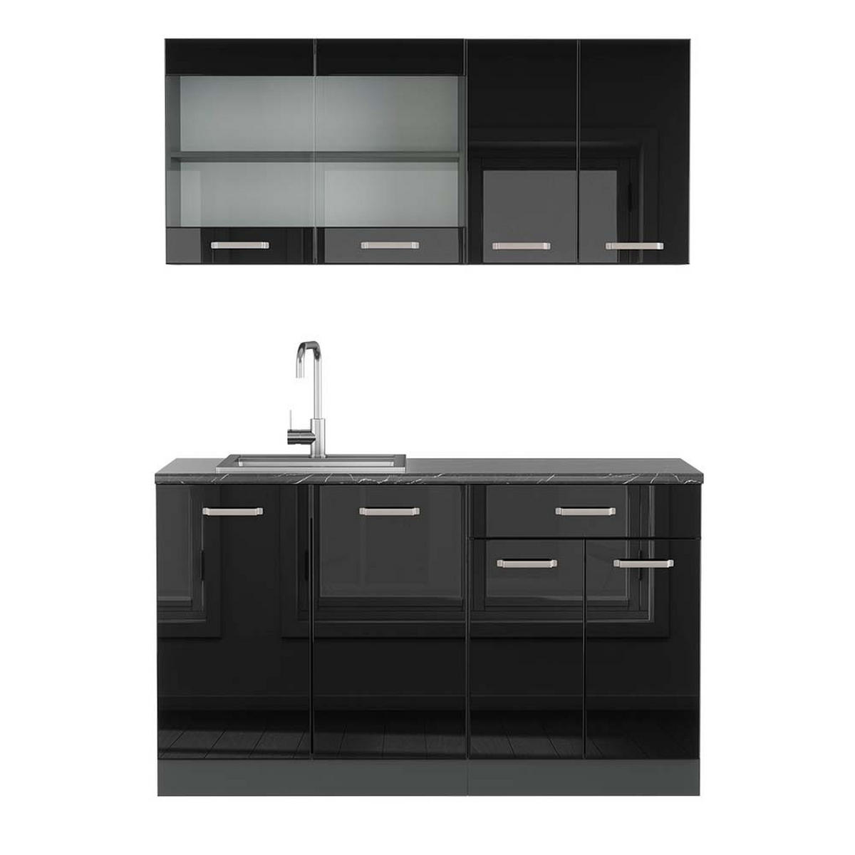 SINGLEKÜCHE R-Line Schwarz Hochglanz/Anthrazit 140 cm, AP Anthrazit - Schwarz Hochglanz/Anthrazit, Holzwerkstoff (140/81.6/60cm) - Vicco