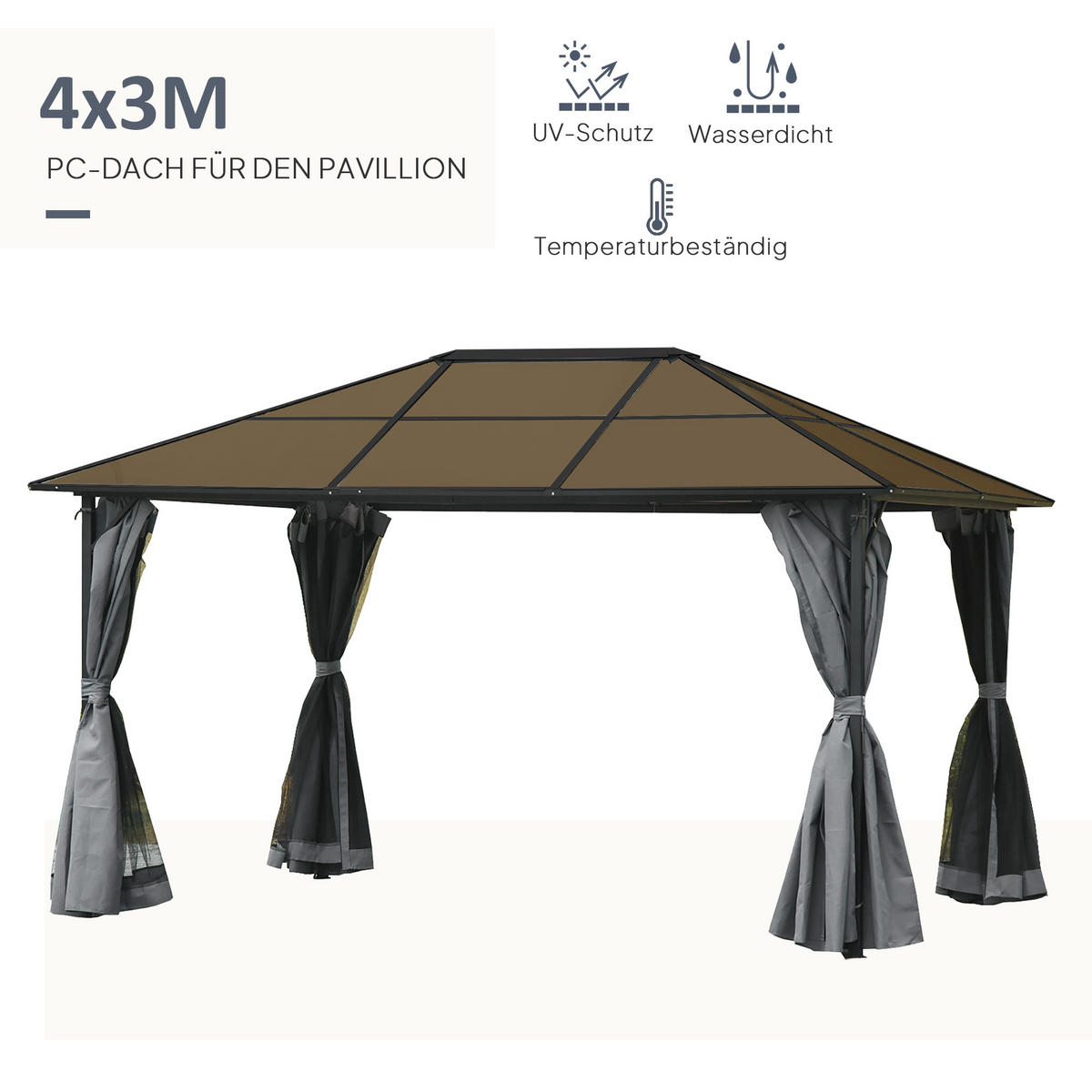 PAVILLON, Grau, 300L x 300B x 265H cm/300L x 400B x 265H cm, Alu, Polyester - Grau, Metall (400/265/300cm) - Outsunny