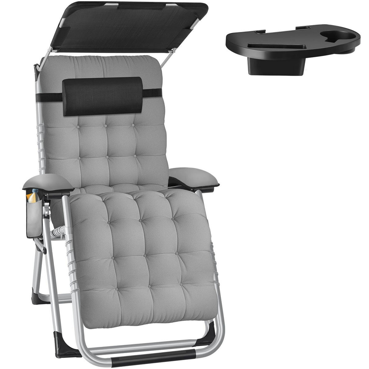 SONNENLIEGE Cloud Ii, mit Ablagetisch und Stautasche, hellgrau - Hellgrau, Kunststoff (84/103/168cm) - tectake