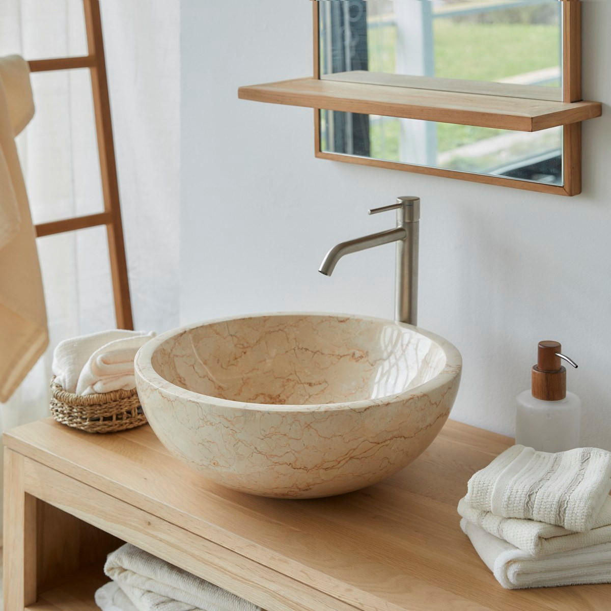 WASCHBECKEN Ibyza Beige aus Marmor - Beige, Stein (40/15/40cm) - Tikamoon