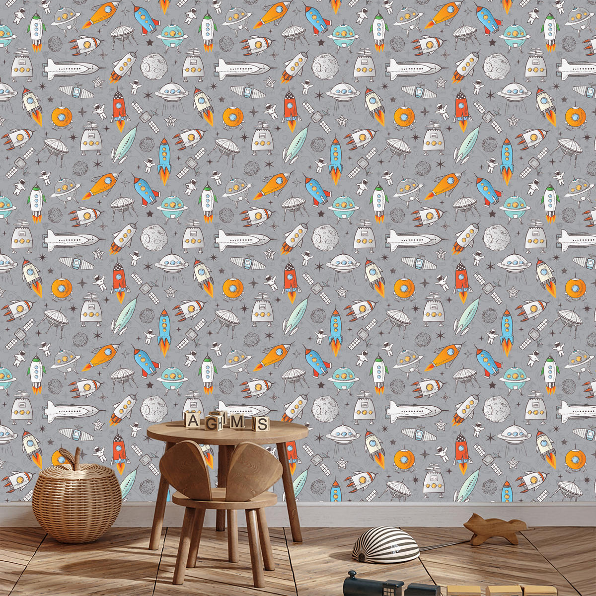 VLIESTAPETE Raketen und Astronauten – Bunt, Grau – 50x1000 cm - Multicolor/Grau, Papier (50/1000cm) - Muralo