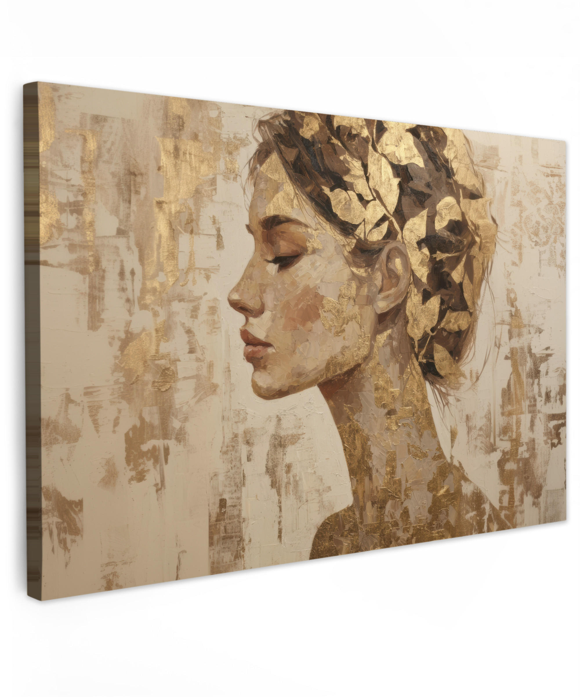 LEINWANDBILD Frau - Gold - Abstrakt - Textur XXL 150x100 cm - Goldfarben, Textil (150/100cm) - MuchoWow