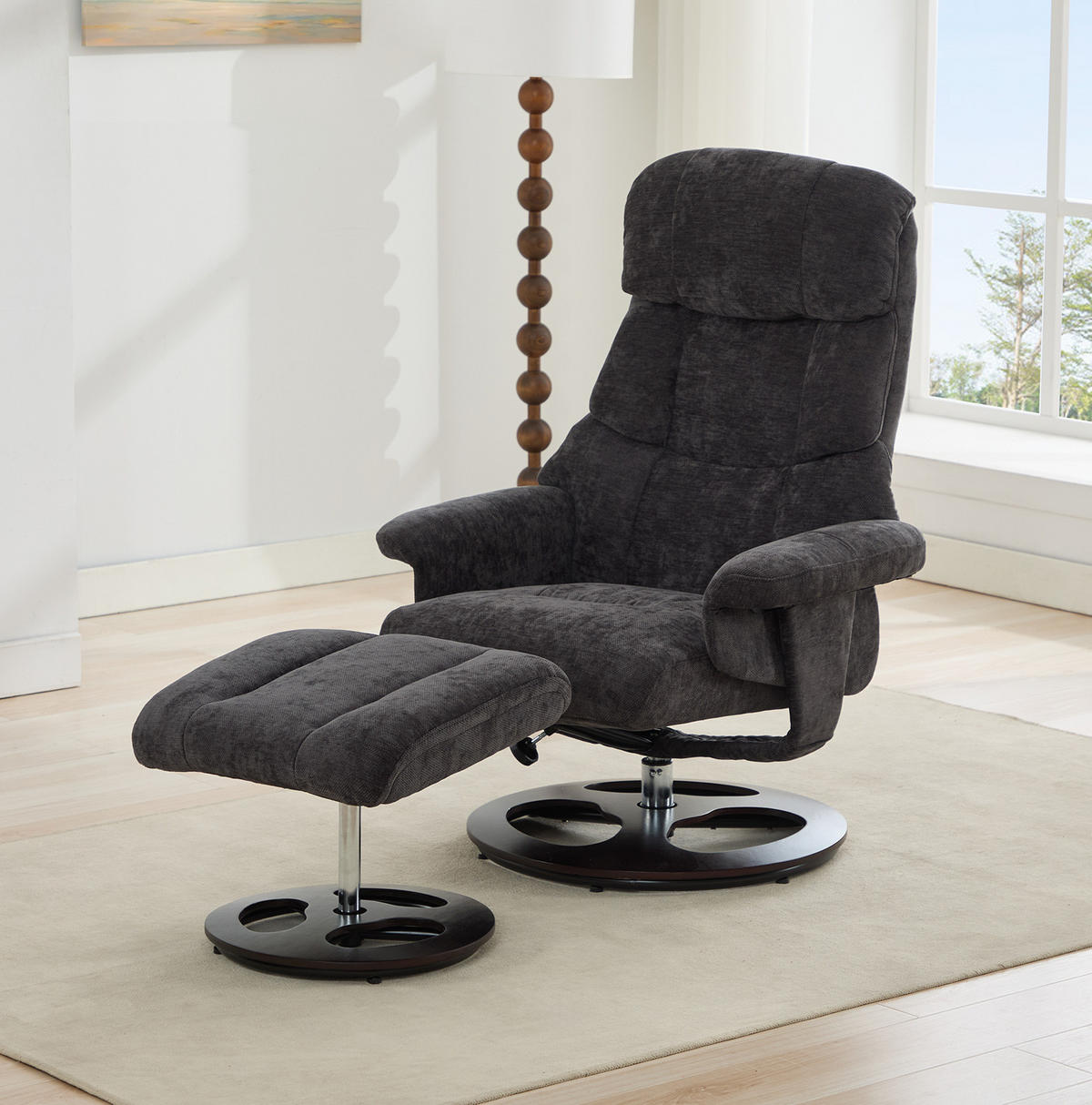 RELAXSESSEL 83,5/81/111 cm in Dunkelgrau mit Massagefunktion und Hocker - Dunkelgrau, Textil (83.5/111/81cm) - BEAOK