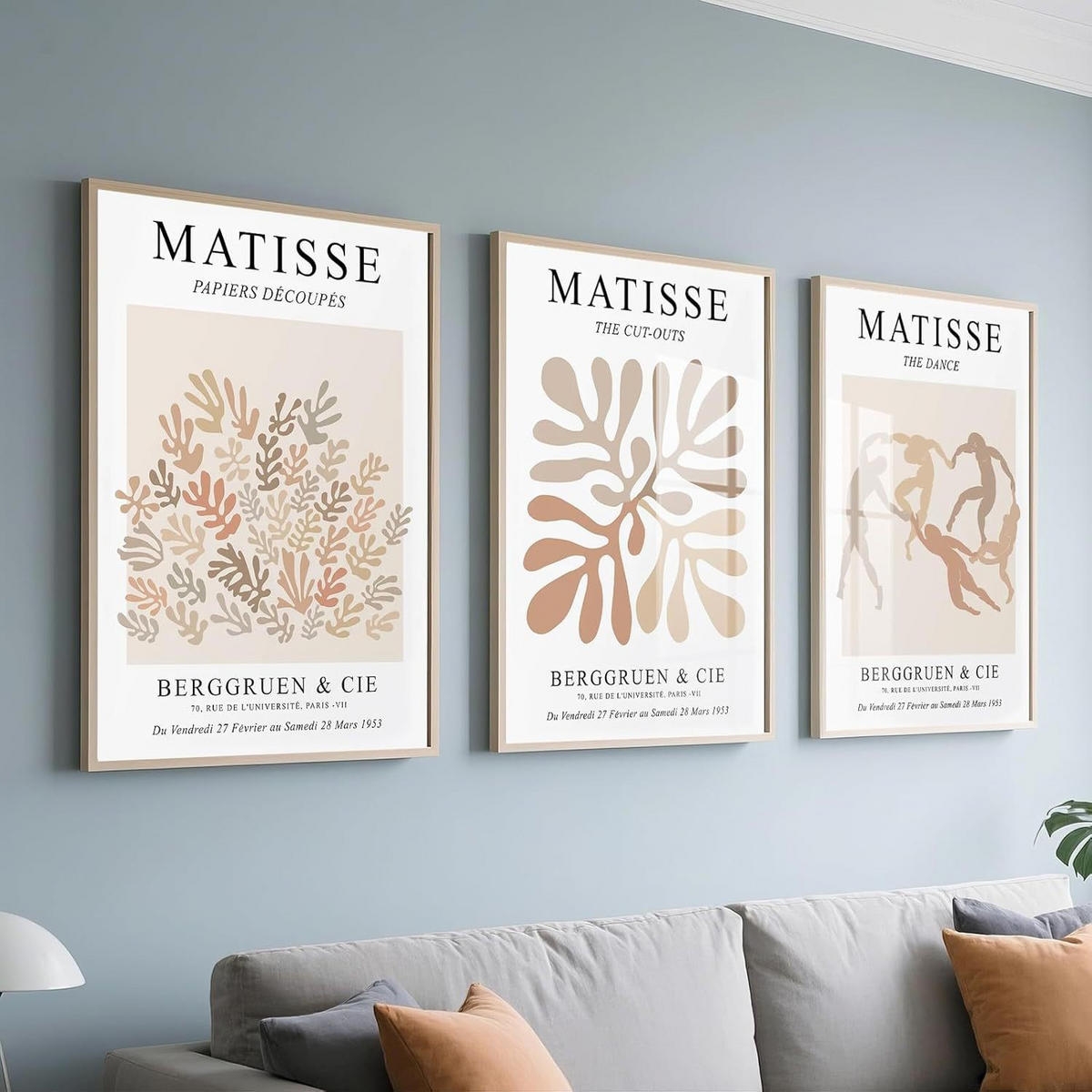 WANDDEKO Boho 40x60cm Orange Pflanzen Abstrakt，rahmenlos，3-teilig Set - Orange, Textil (40/1cm) - Authentics