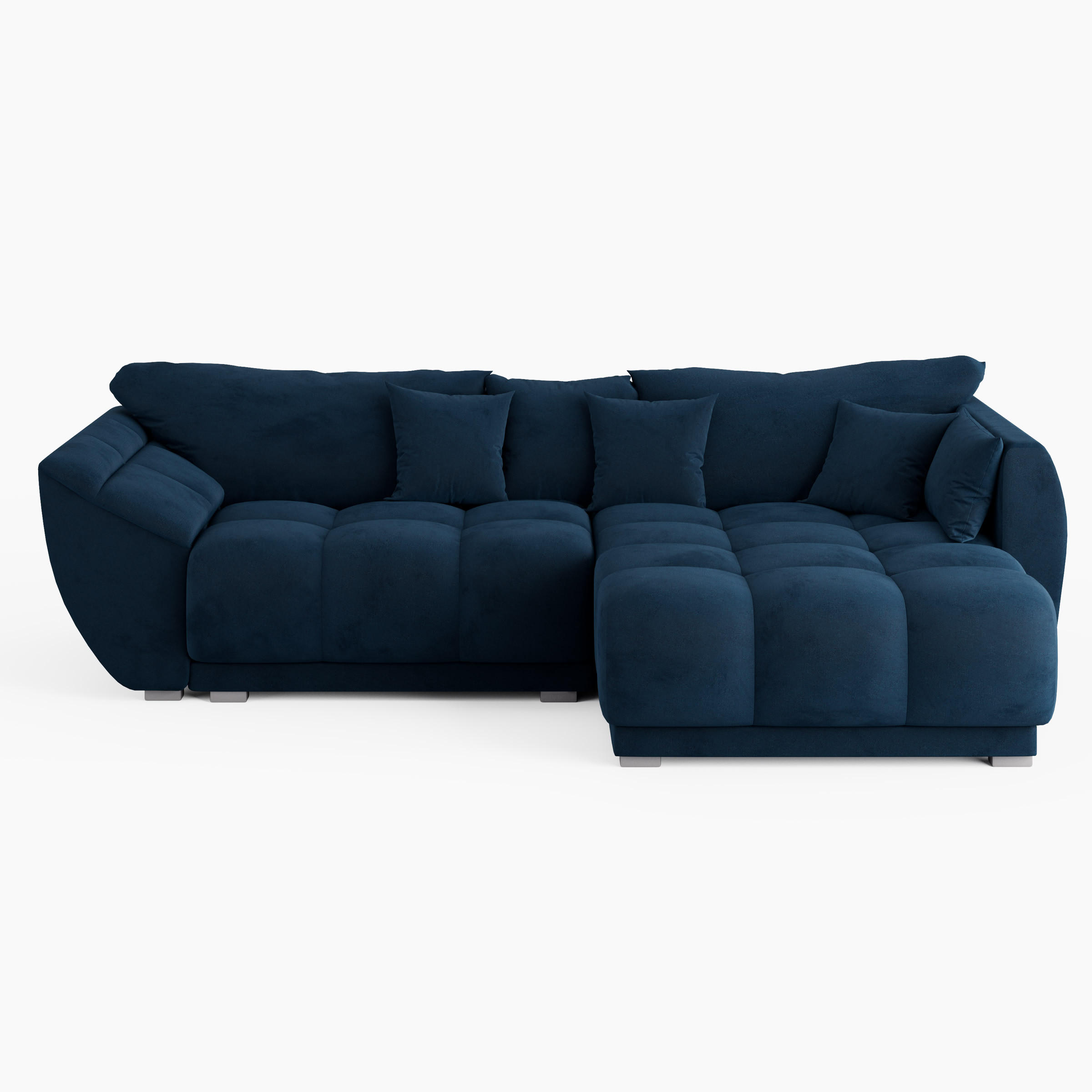 ECKSOFA LARGO Rechts Dunkelblau Velours-Stoff L-Form Couch mit Schlaffunktion & Bettkasten - Schwarz/Dunkelblau, Holz (285/180cm) - Barchello