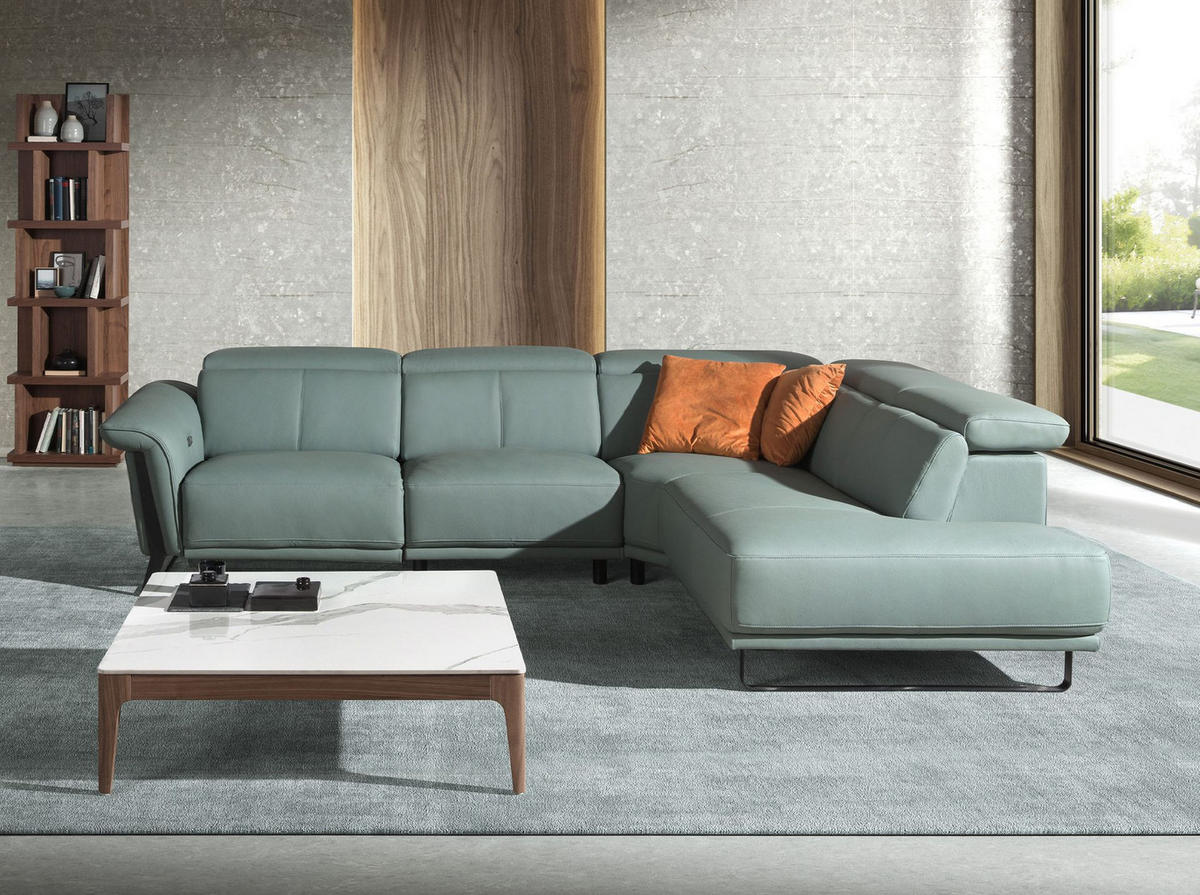 ECKSOFA Relax-Ecksofa rechts in türkisgrünem Leder 306/229/97 cm - Türkis/Schwarz, Leder/Holz (306/229cm) - ANGEL CERDA