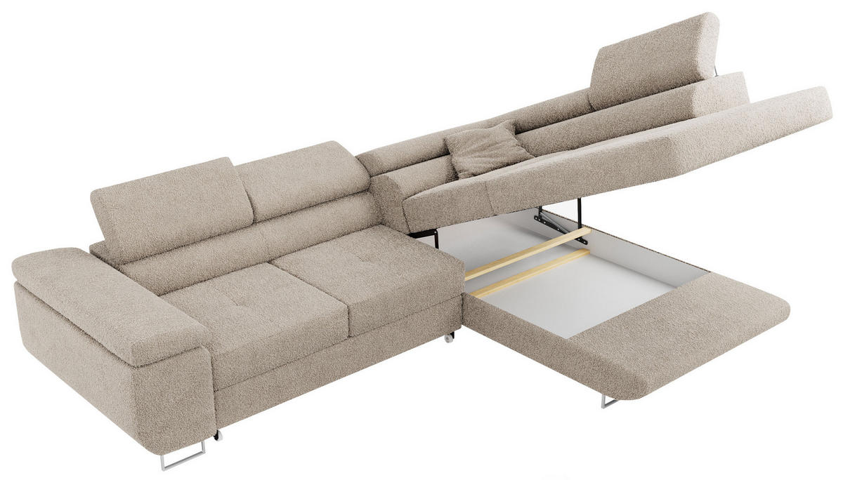 ROHOVÁ SEDAČKA GUSTAW L - Krémová Bouclé - Pravá Strana - stříbrná/krémová, kov/textil (205/275cm) - MKS
