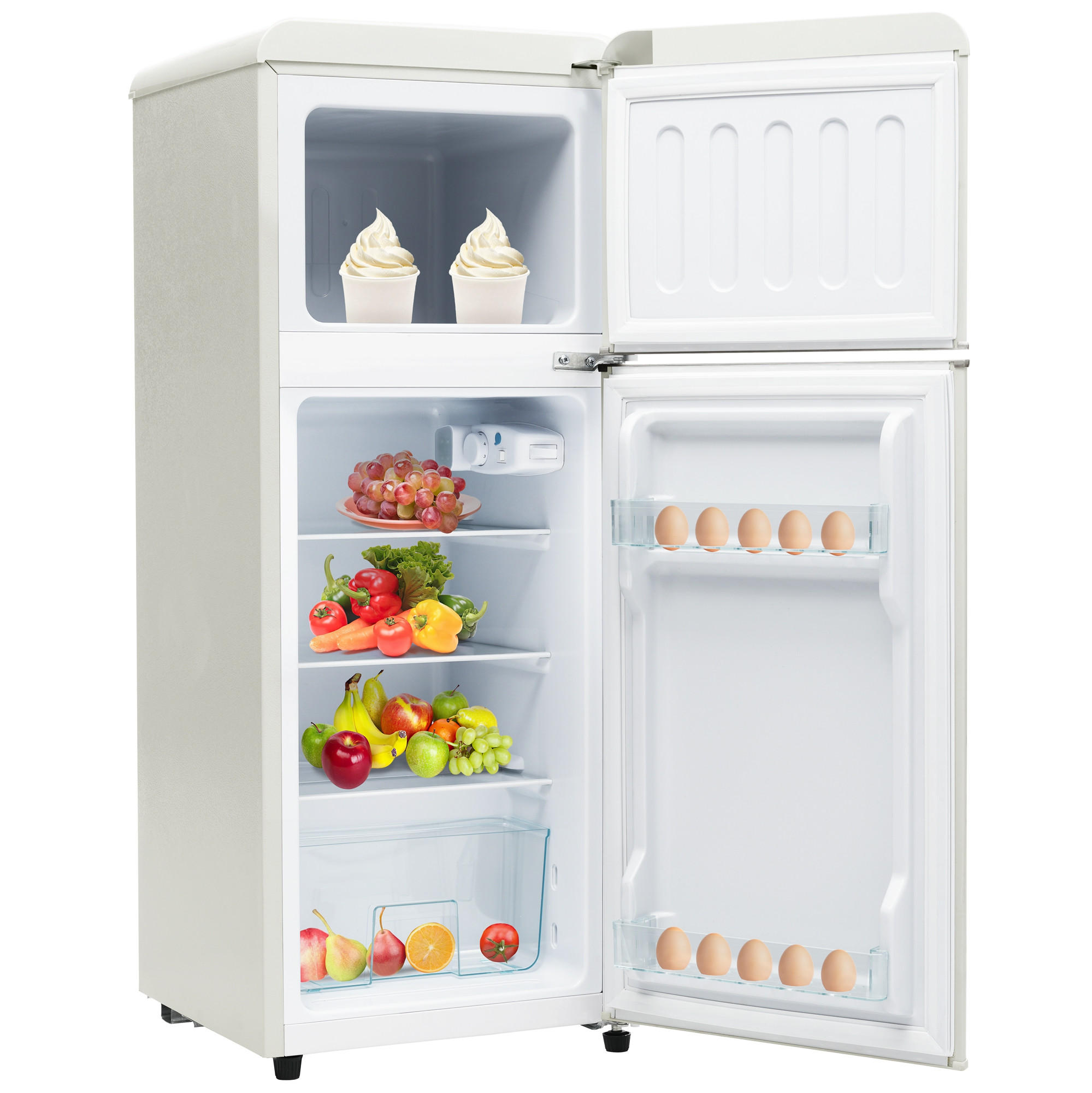 KUHLSCHRANK 41/45.5/105.5 cm Antikweiß mit 92 Liter Gesamtvolumen und LED-Licht - Weiß, Kunststoff (45.5/105.5/41cm) - Oxeza