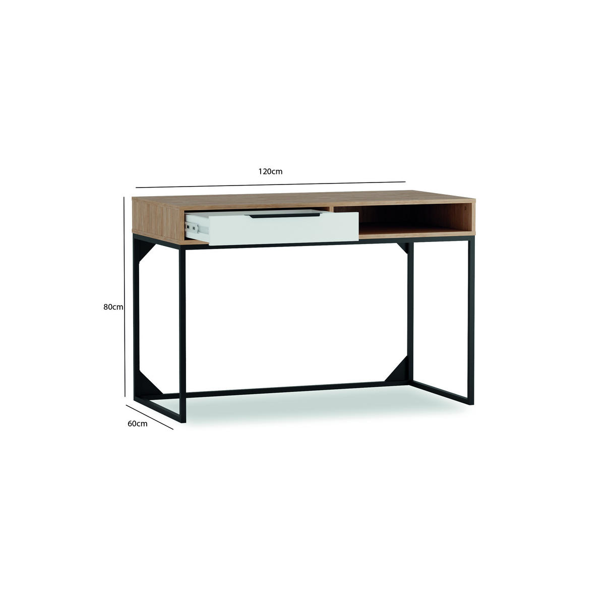 SCHREIBTISCH Kind Hickory, Weiß, mit Schublade - Schwarz/Braun, Holzwerkstoff (120/80/60cm) - Bettso