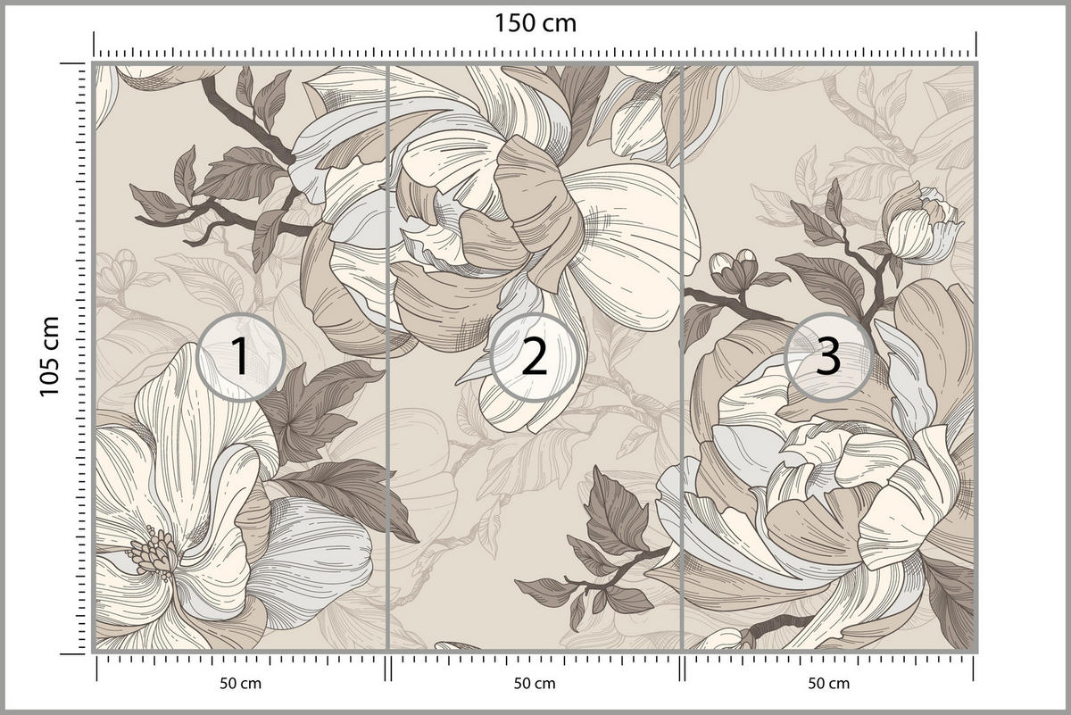 FOTOTAPETE für Wohnzimmer Natur Große Blüten Blätter Pflanzen 150x105 - Beige/Creme, Papier (150/105cm) - Muralo