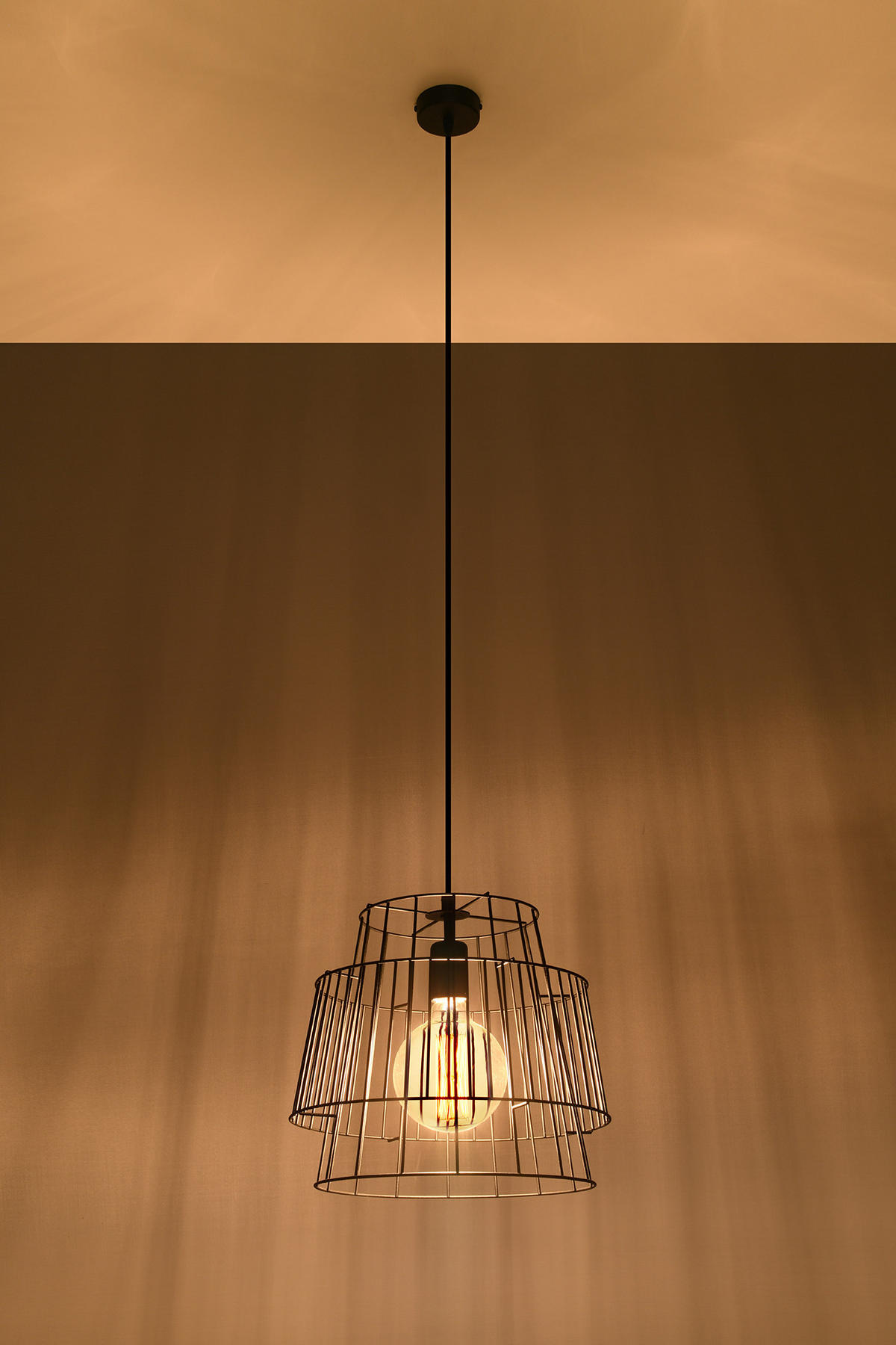 PENDELLEUCHTE Stahl Schwarz KÄFIG-Design - Schwarz, Metall (35/35/130cm) - Sollux Lighting