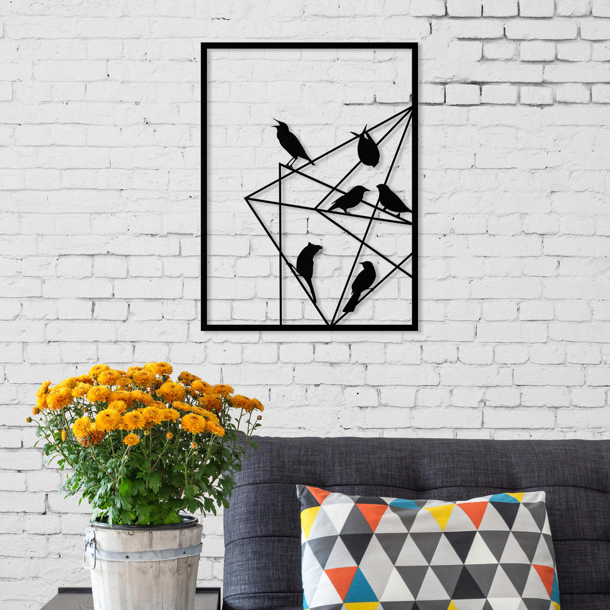 WANDDEKORATION Metall Nr. 11 Birds on Wire Schwarz 37/1,5/49 cm - Schwarz, Metall (37/49/1.5cm) - Decortie