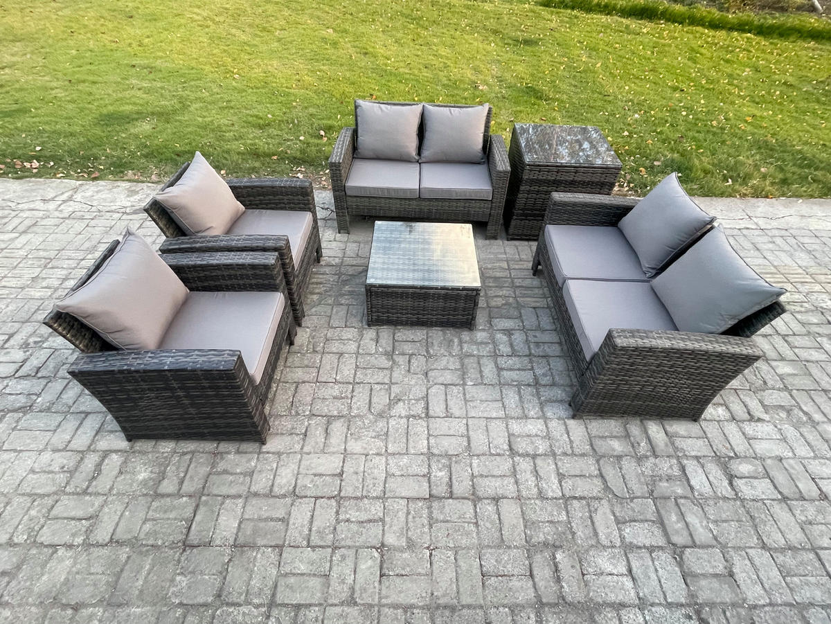GARTENSOFA Hohe Rückenlehne Polyrattan Dunkelgrau 6-Sitzer - Dunkelgrau, Metall - Fimous
