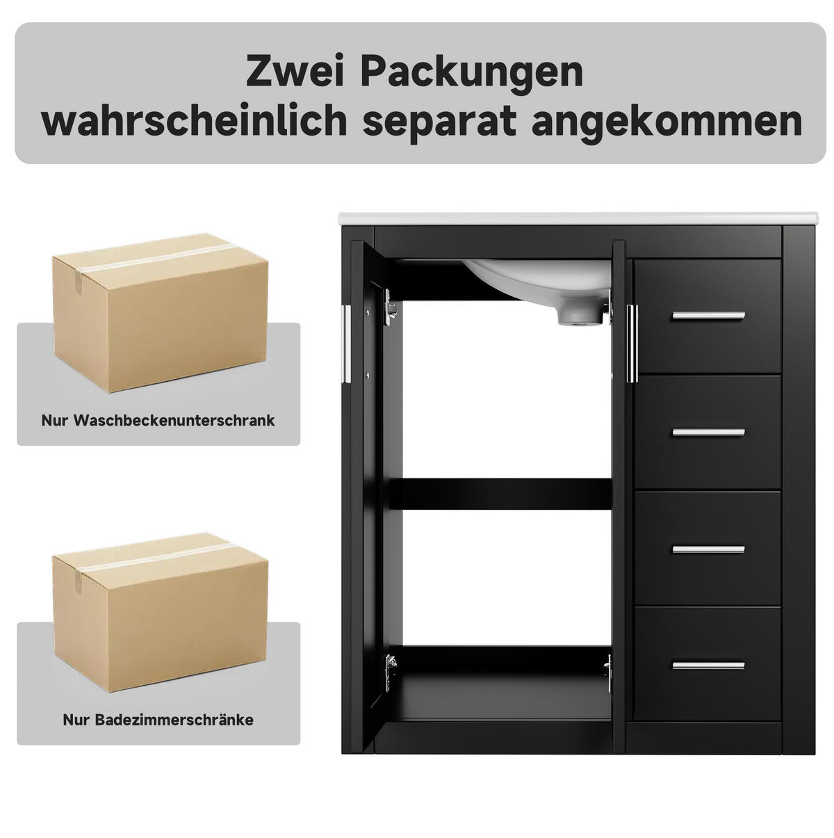 WASCHTISCH mit integriertem Keramikbecken 76 x 46,5 x 85,5 cm Schwarz - Schwarz, Holzwerkstoff (46.5/85.5/76cm) - Beauniv