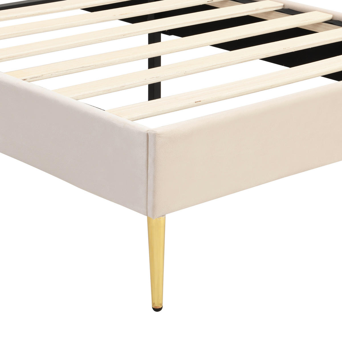 POLSTERBETT aus Samt 90x200 cm Beige mit höhenverstellbarem Kopfteil und Lattenrost - Beige, Textil (90/200cm) - IVMEU