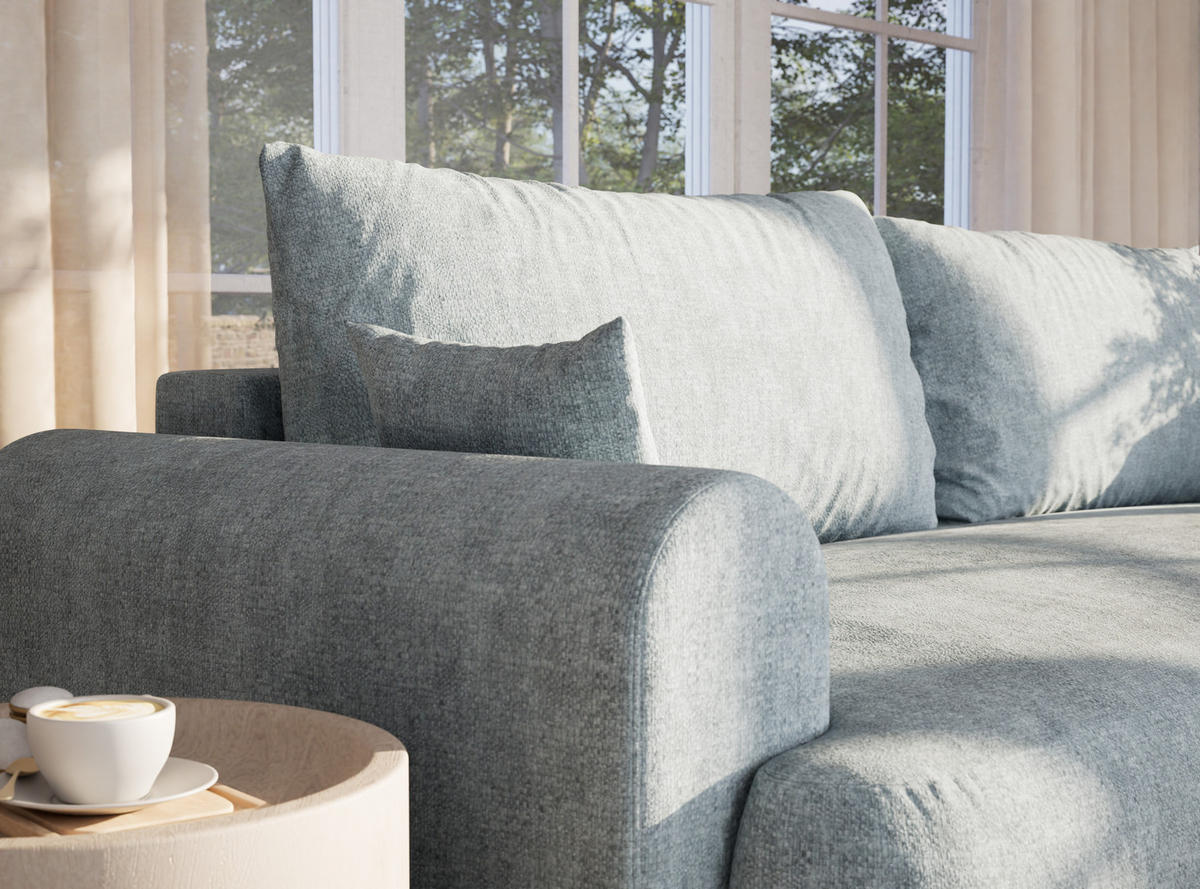 SOFA MIT SCHLAFFUNKTION Toluca Hellblau Chenille-Stoff - Schwarz/Hellblau, Holz/Holzwerkstoff (247/69/104cm) - Maison de Reve