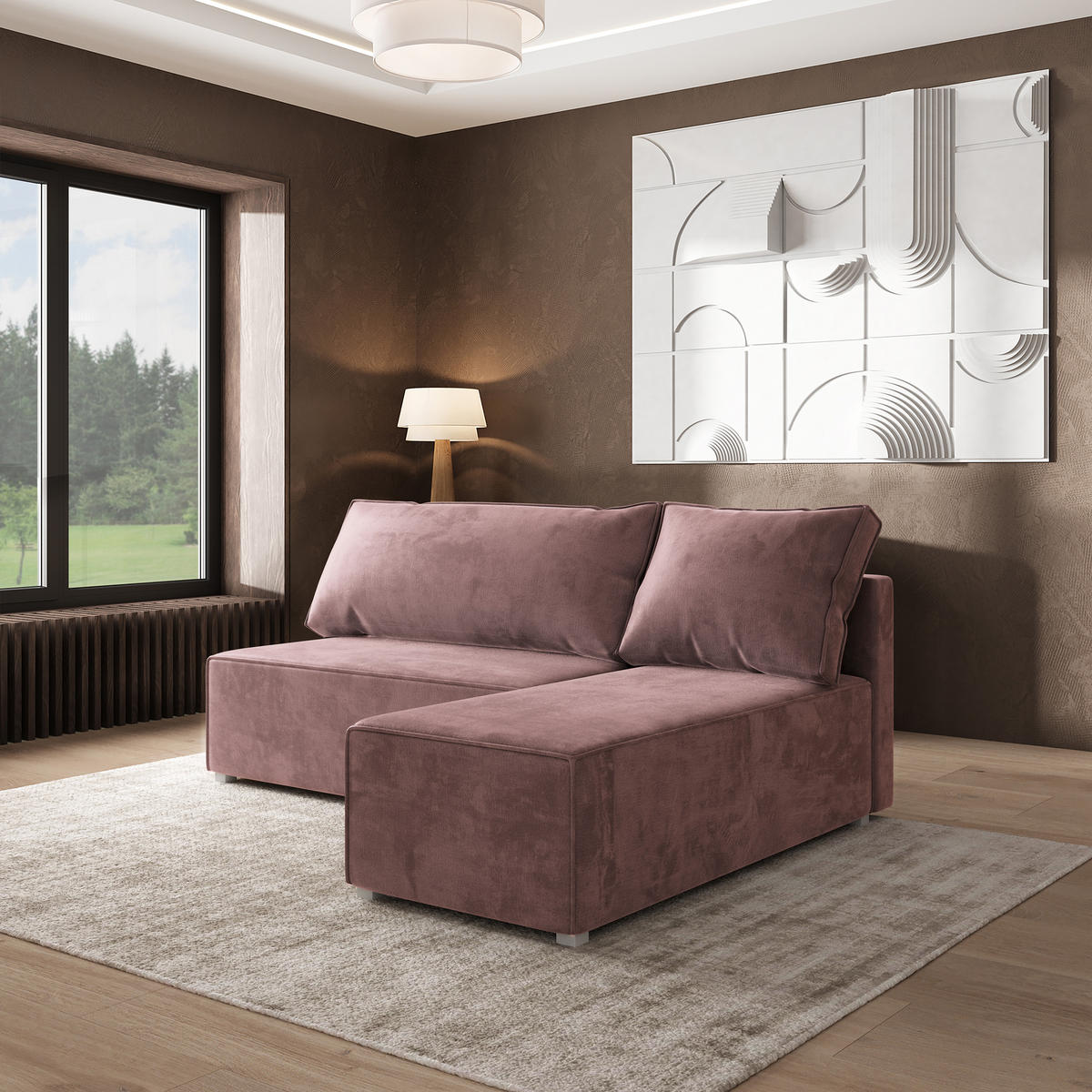 ROHOVÁ SEDAČKA BRISO šeříková - šedá/šeříková, dřevo/textil (200/140cm) - MASSENO