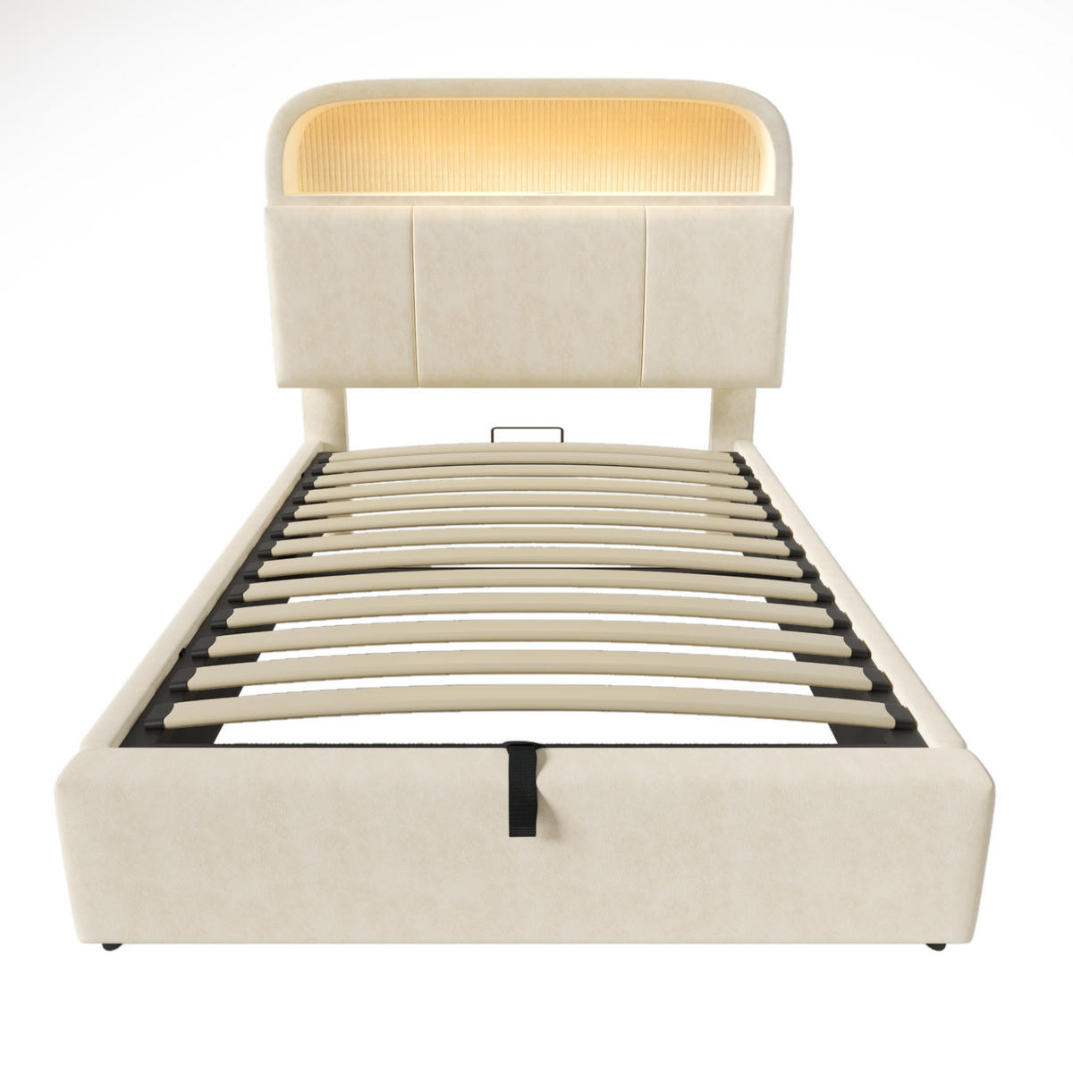 POLSTERBETT mit Stauraum 90x200 cm Samt Beige mit LED & USB - Beige, Metall (90/200cm) - Meubliv