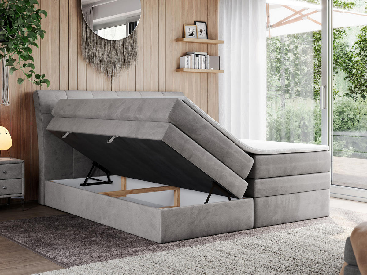 BOXSPRINGBETT GOLD-10 KING 120/200 Hellgrau Velvet - H3 - Hellgrau, Holz/Textil (120/200cm) - MKS