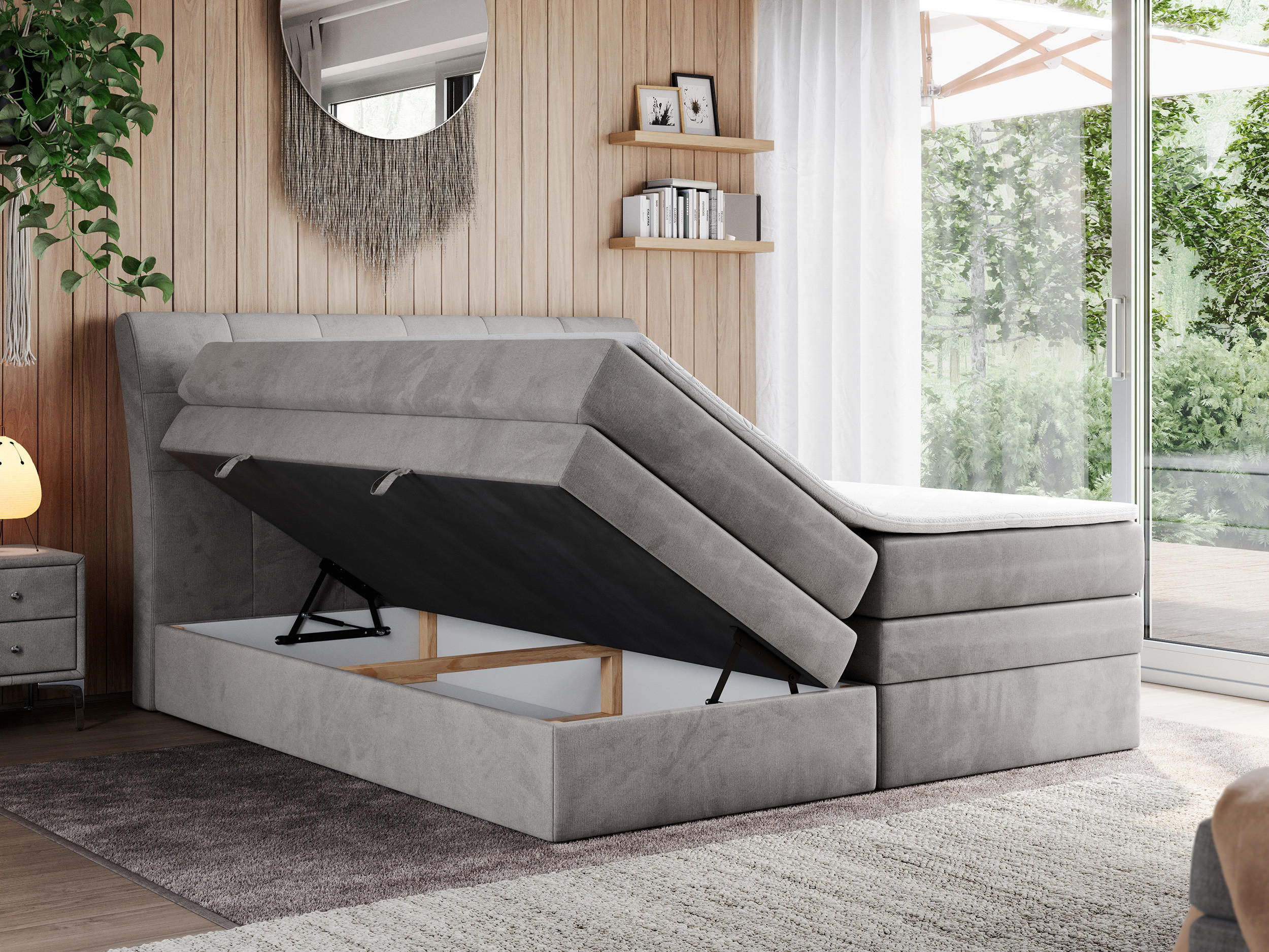 Thumbnail - MKS Boxspringbett, Hellgrau, Textil, 2-Sitzer, H3, Rechteckig, 160x200 cm, Schlafzimmer, Betten, Boxspringbetten