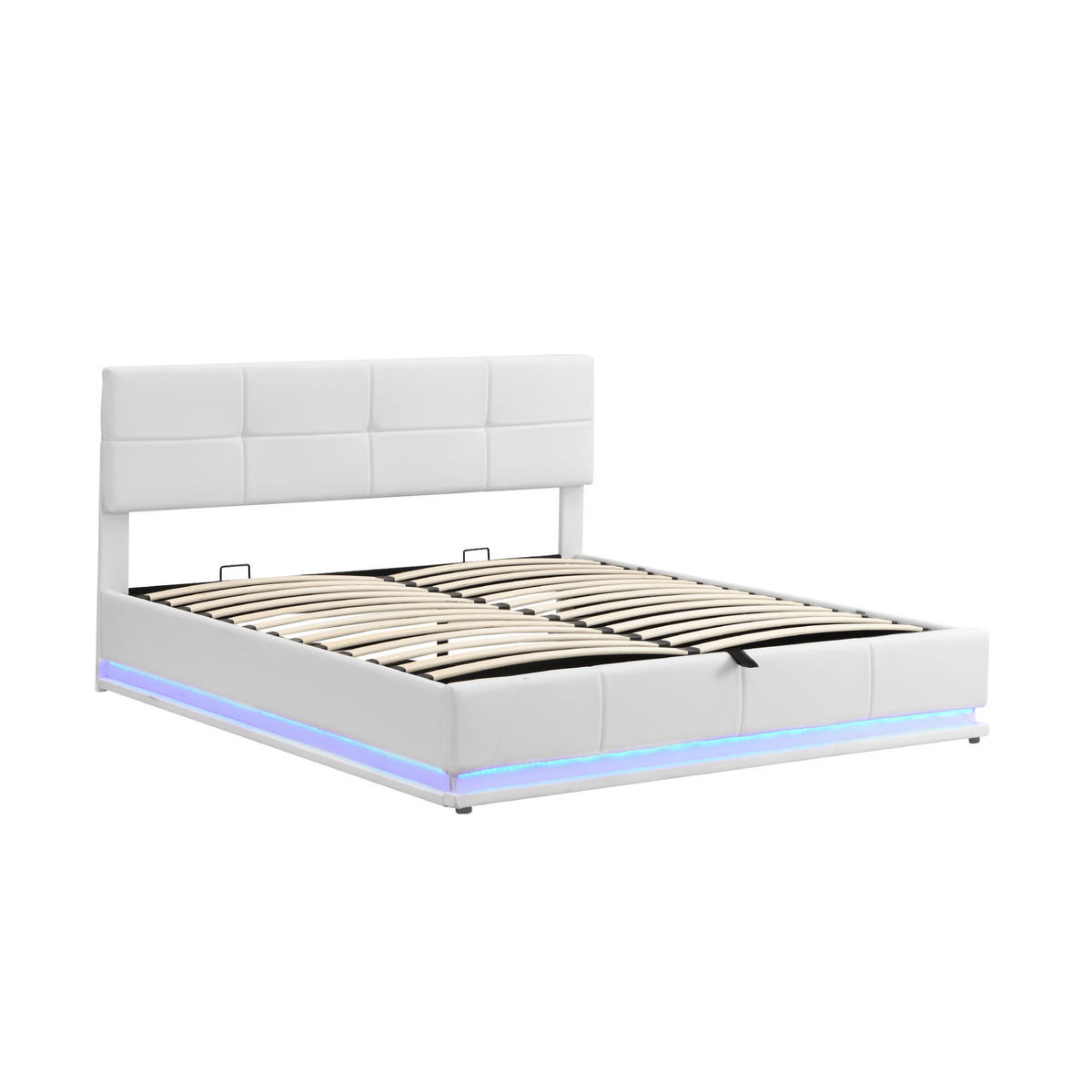 POLSTERBETT mit LED-Beleuchtung 180/200 cm mit Bettkasten & höhenverstellbarem Kopfteil - Weiß, Textil (180/200cm) - BEAOK