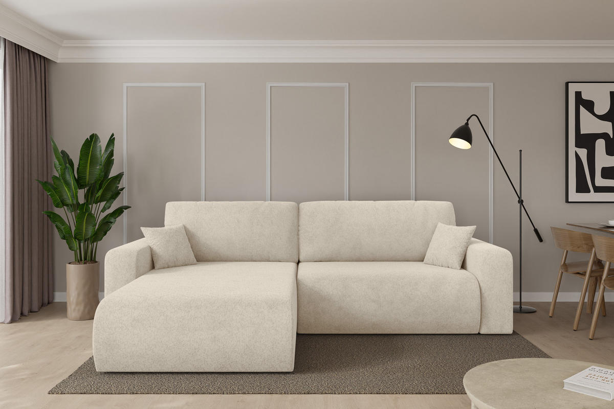 ROHOVÁ SEDAČKA s funkcí spaní, otoman vlevo BERY-L 276x193x88 krémová velur - černá/krémová, kompozitní dřevo/textil (276/193cm) - ALTDECOR