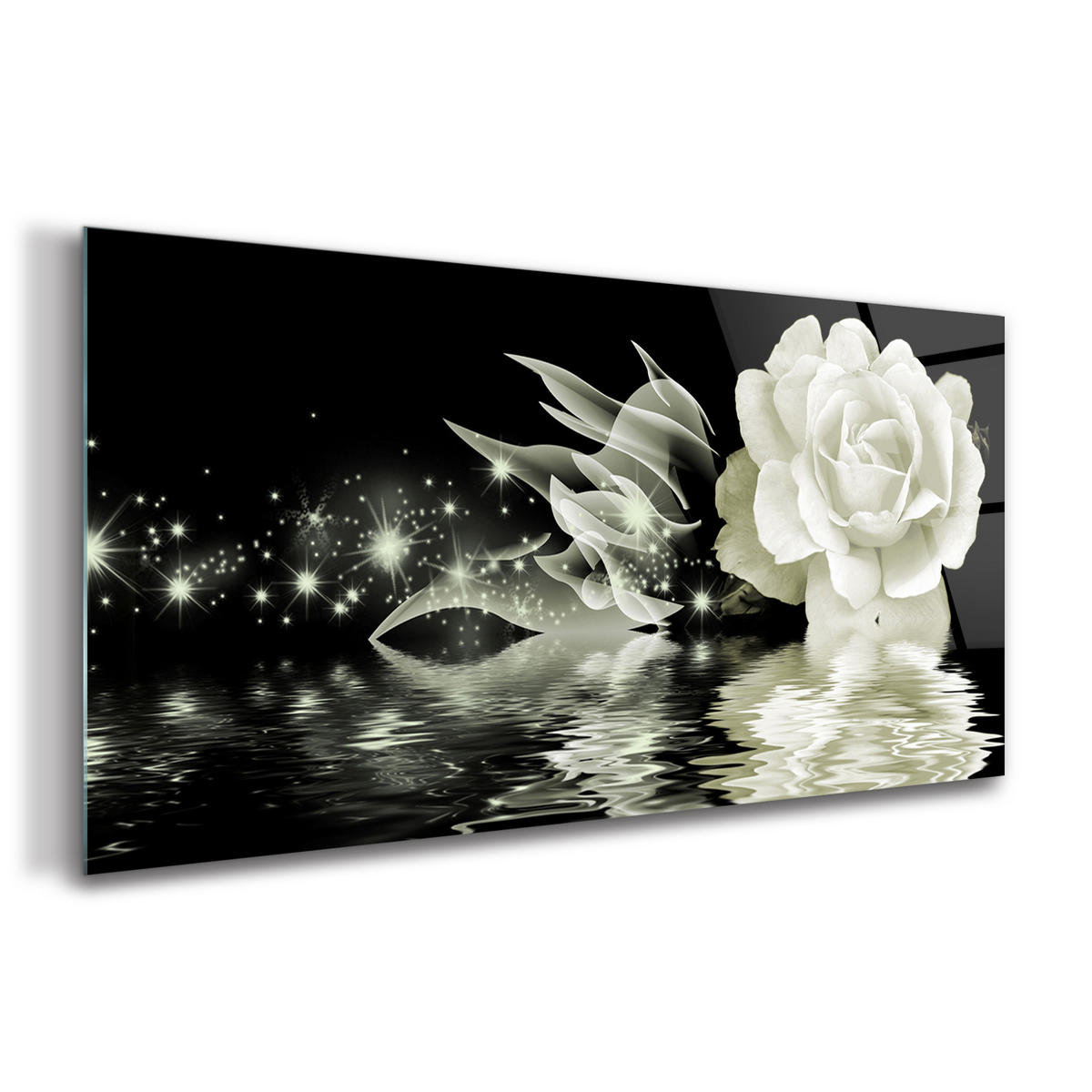 GLASBILD 120x60 cm Die Rose - Greige/Schwarz, Glas (120/60cm) - TULUP