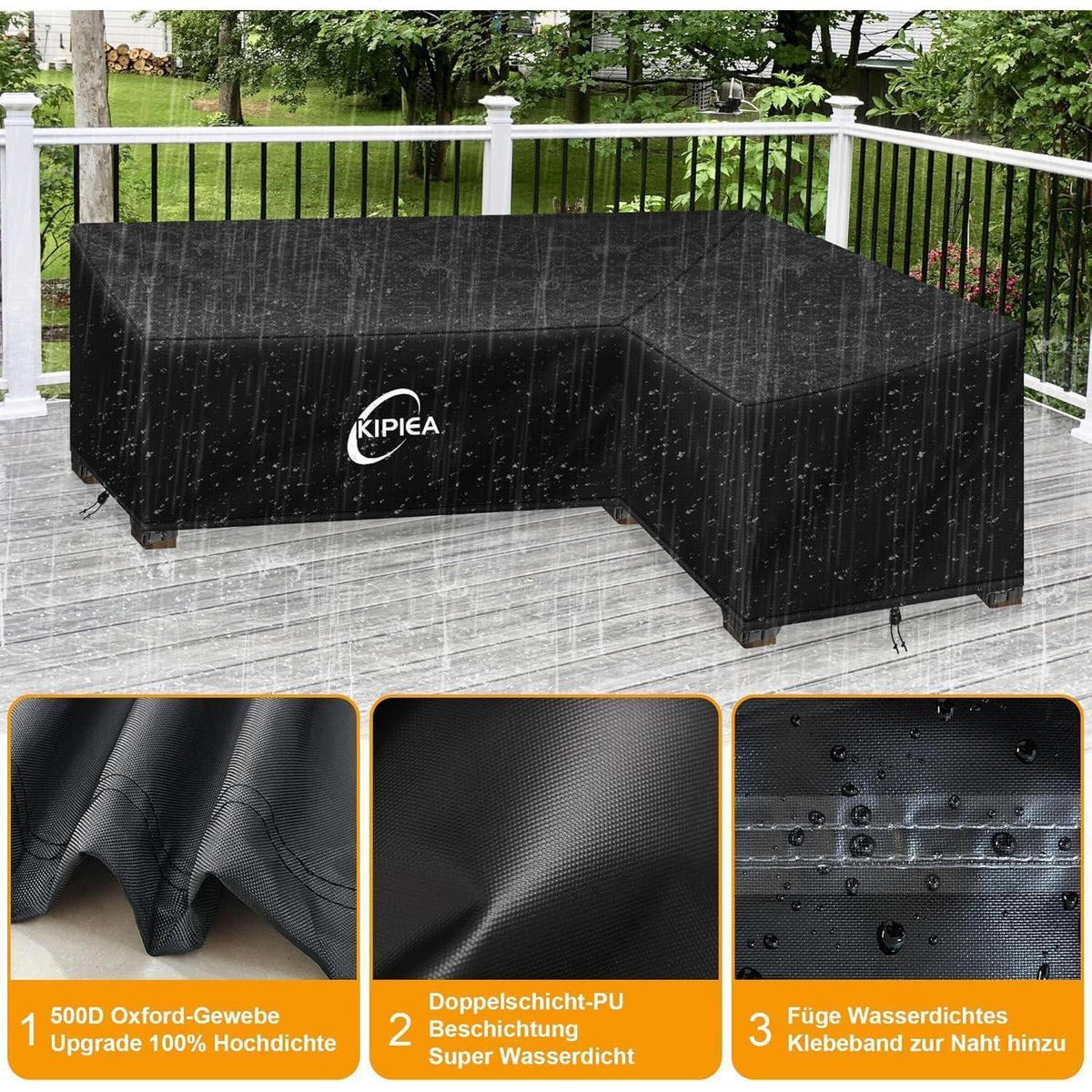 ABDECKUNG Loungemöbel L-Form Wasserdicht 198 x 147 x 85 cm - Schwarz, Kunststoff (147/85/198cm)