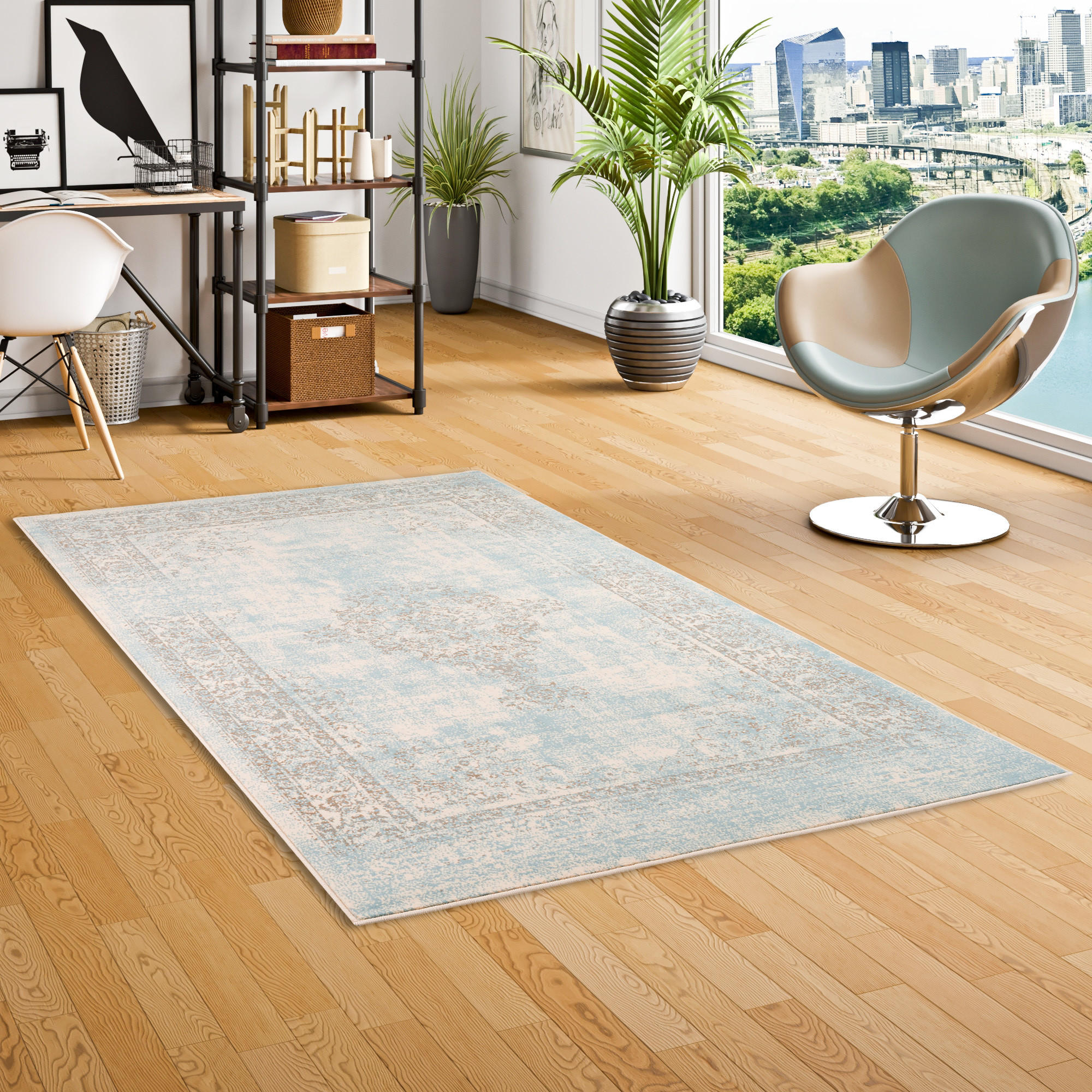 DESIGNER TEPPICH PASSION VINTAGE BORDÜRE - Blau/Beige, Textil (80/150cm) - Pergamon