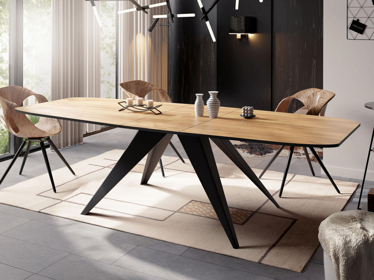 ESSTISCH Foster rechteckig ausziehbar, Craft Eiche 180-218/90/76 cm - Eiche Wotan/Schwarz, Holzwerkstoff/Metall (180/90/76cm) - WFL GROUP