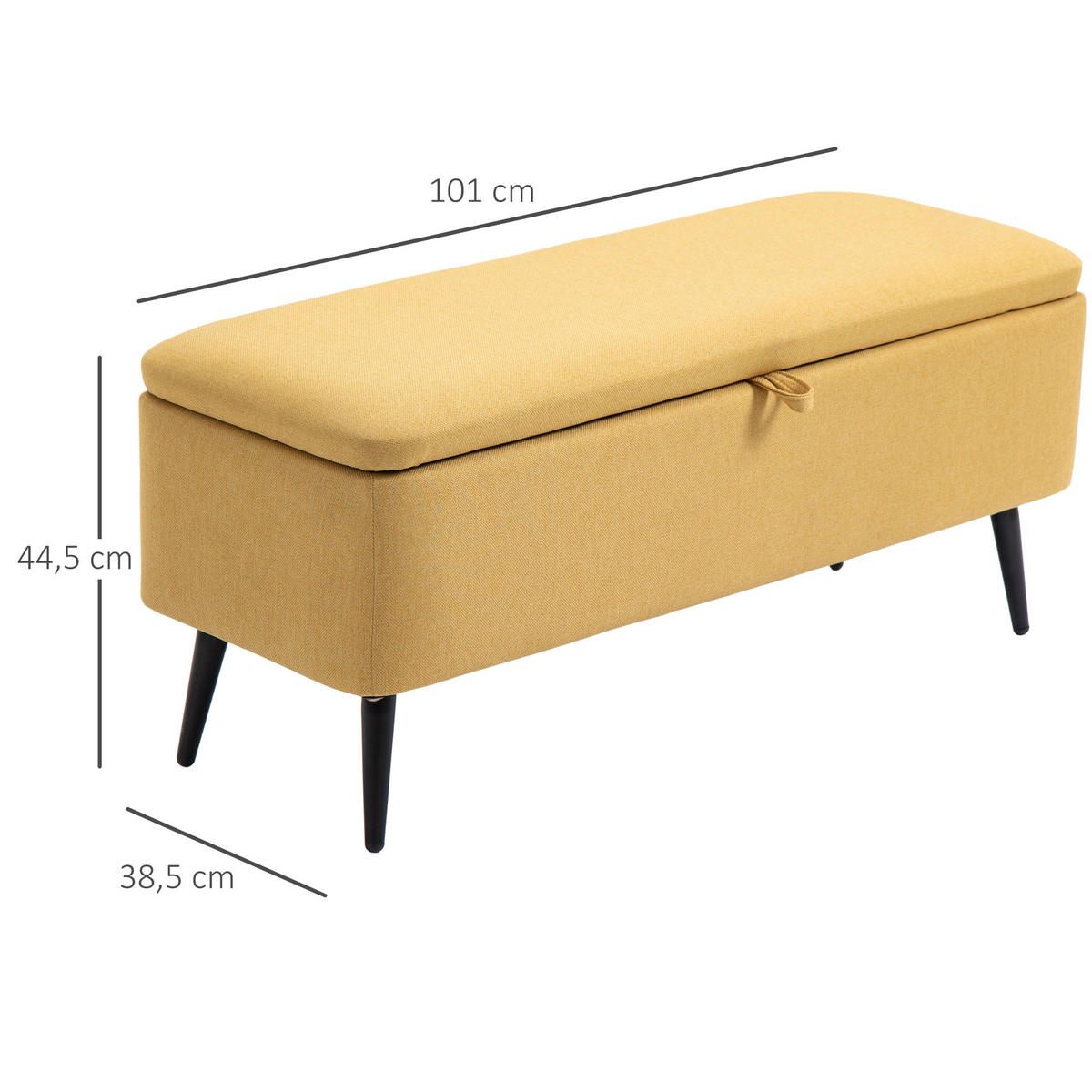 SITZBANK, Polsterbank mit Stauraum, Leinenoptik für Wohnzimmer, 101x38,5x44,5 cm - Gelb, Kunststoff (38.5/44.5/101cm) - HOMCOM