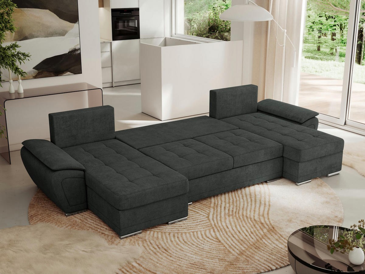 WOHNLANDSCHAFT UMBRIA U Dunkelgrau Stukture - Dunkelgrau/Grau, Textil/Metall (336/85/157cm) - MKS