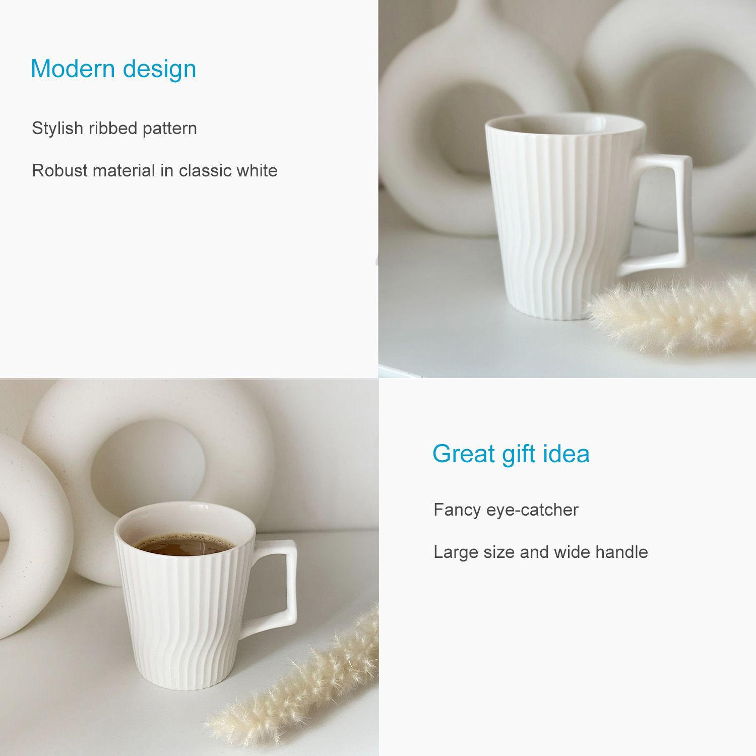 Thumbnail - Intirilife Kaffeetasse, Weiß, Keramik, 4-teilig, 0.4 L, 9.4x10.5x12.5 cm, leicht zu reinigen, Kaffee & Tee, Tassen, Kaff...