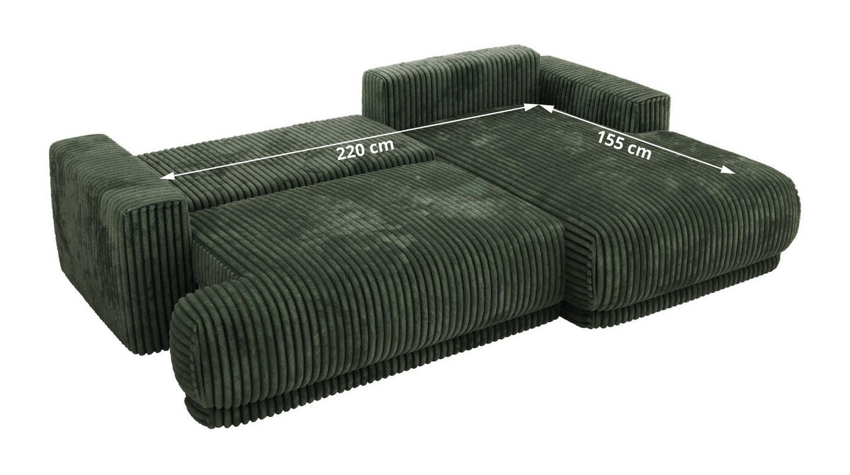 ECKSCHLAFSOFA RINA L Dunkelgrün Cord - links - Dunkelgrün/Schwarz, Kunststoff/Textil (267/170cm) - MKS